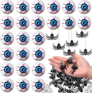 24 Pcs Halloween Eyeballs and 24 Pcs Realistic Plastic Spider Toys Halloween Scary Plastic Eyeballs Fake Spider Halloween Prank Props Small Size Funny for Halloween Decorations Gift