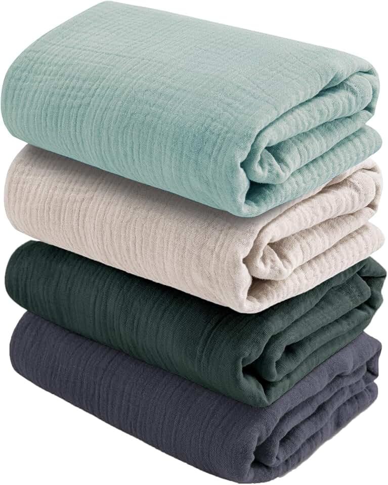 CottCare Baby Muslin Swaddle Blankets for Boys and Girls,4-Pack Breathable and Skin-Friendly,Wrap Soft Silky Cotton Muslin Swaddle Blankets/Atrovirens/Green/Apricot White/Grey…