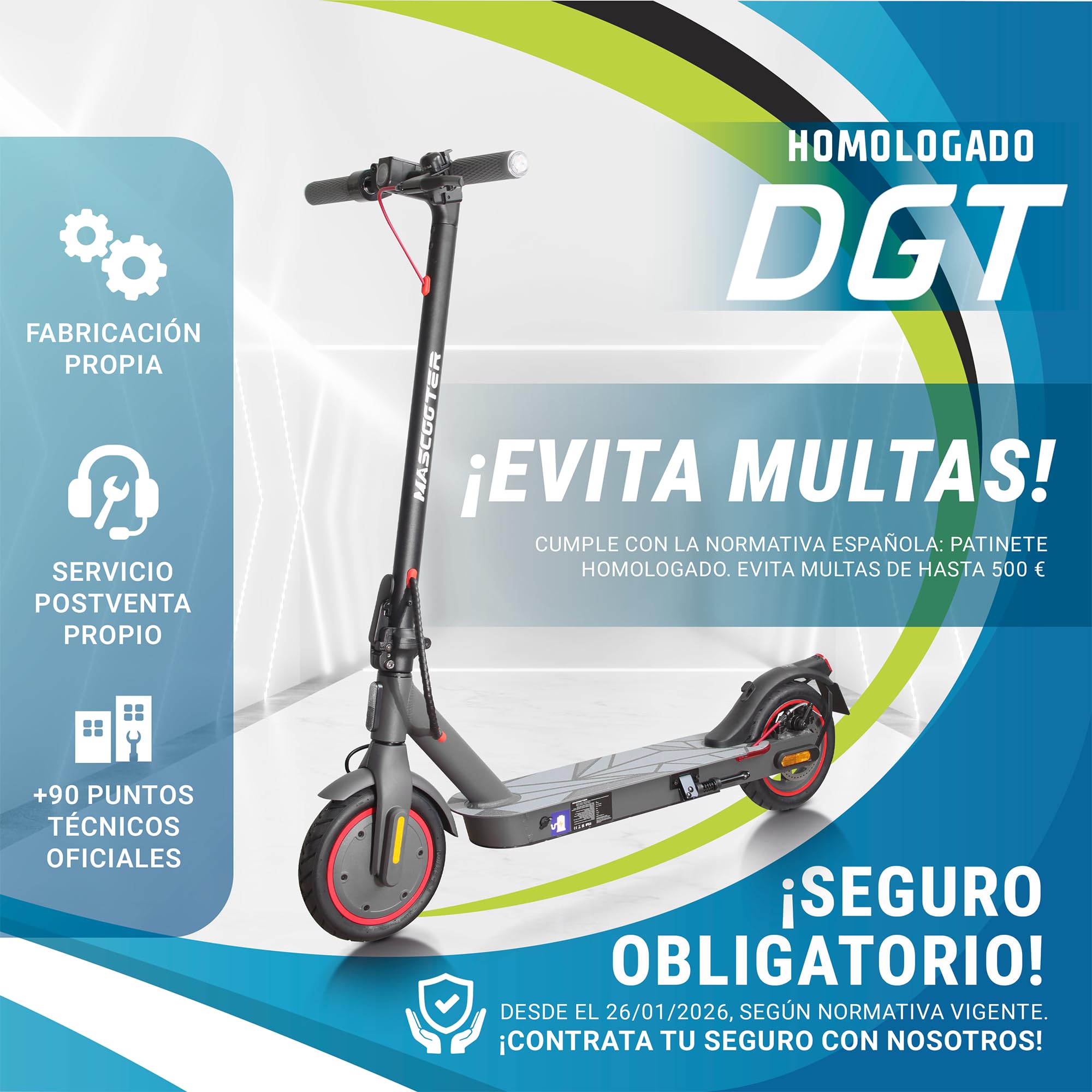 MASCOOTER Patinete Eléctrico Adultos Homologado DGT - Intermitentes & Regeneración de Batería al Frenar - 300W-600W MAX, 20km Autonomía - Frenos Eléctricos y de Disco AER - App Móvil — view 6