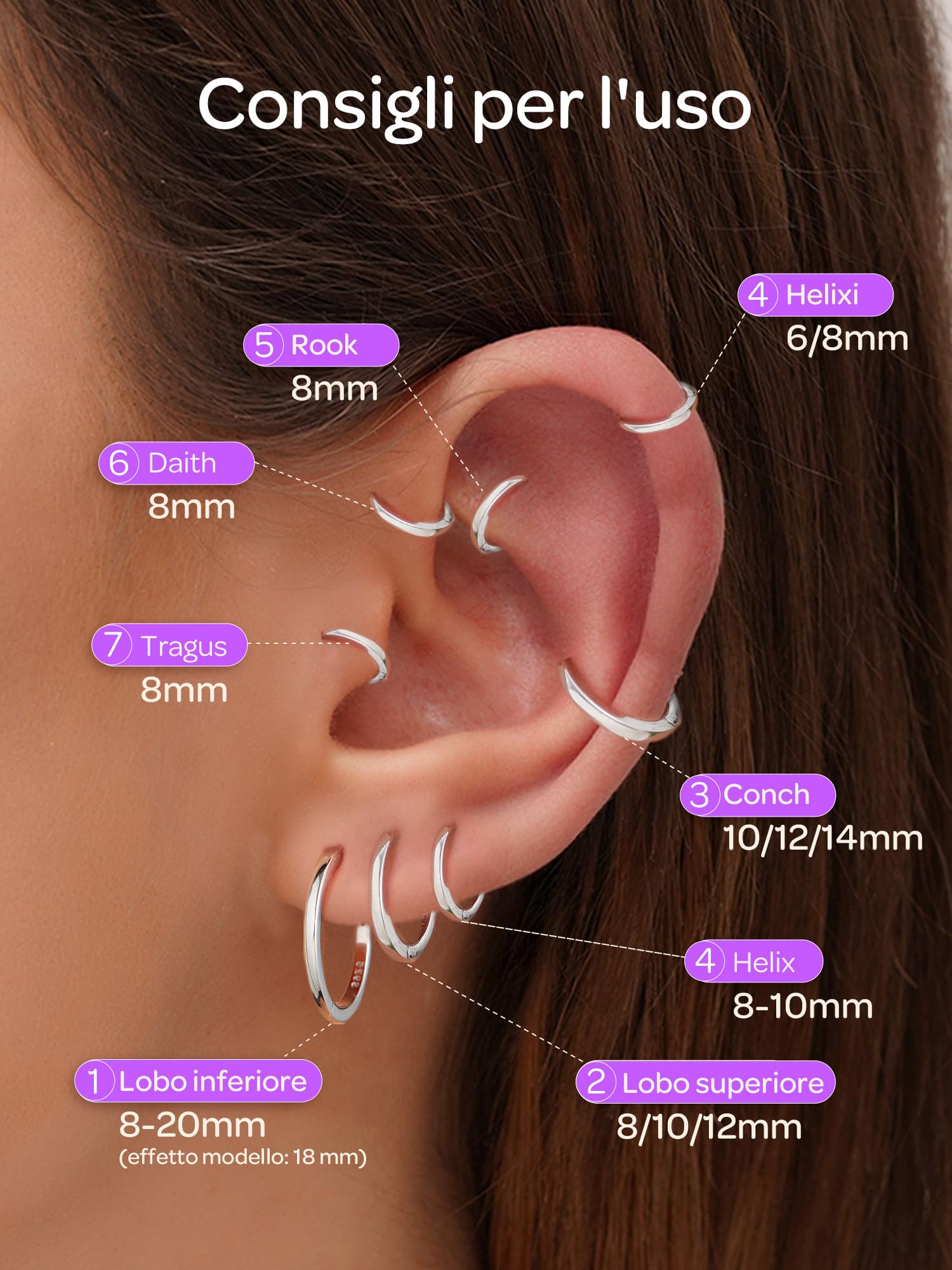 ChicSilver 6-20mm Orecchini Donna Cerchio Argento 925 Nero Oro Rosa Piccoli | argento 925, leggeri, eleganti, design semplice, può indossato insieme ad altri orecchini,idee regalo per natale anniversario