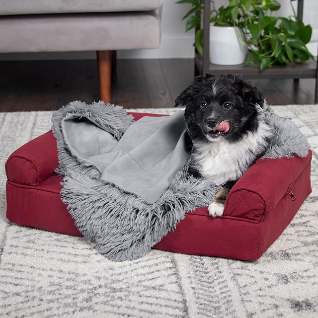 Foto 3 de 8 de Furhaven Small Waterproof Calming Plush Long Faux Fur & Velvet Dog Blanket, Washable - Gray, Small