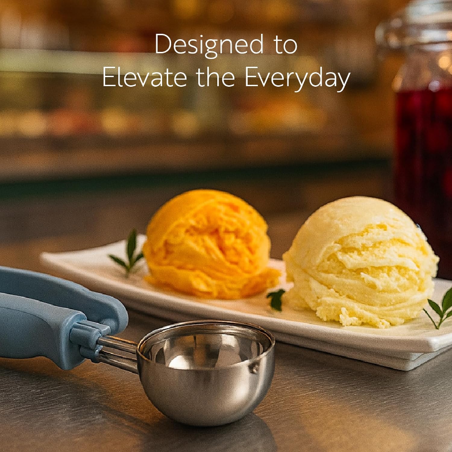 Restaurantware Comfy Grip 4 Ounce Gelato Scoop 1 Ambidextrous Ice Cream Scoop - Built-In Blade Bright Handle Gray Stainless Steel Cookie Dough Scoop Comfortable Grip For All Ingredients