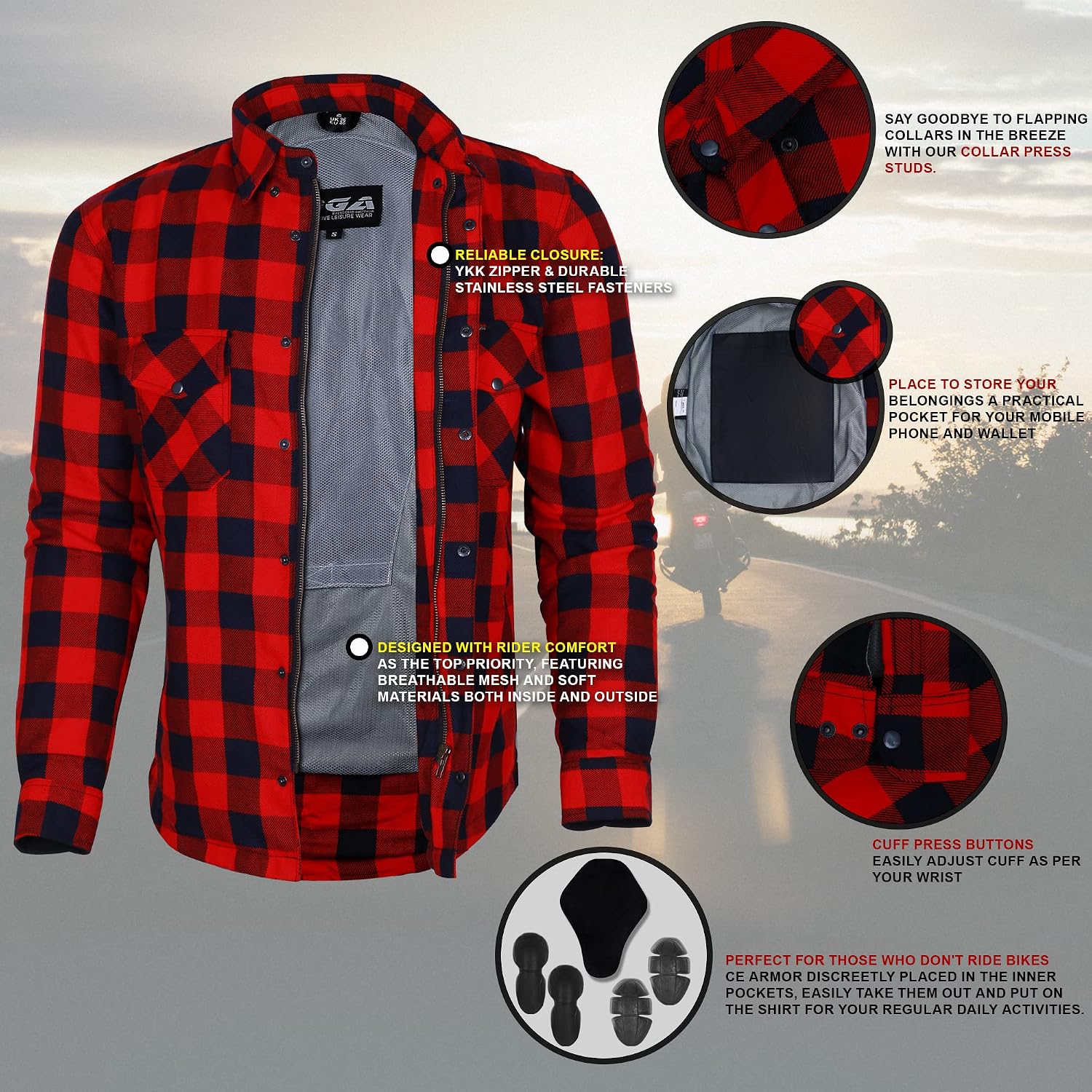 Bikers Gear Australia Mens Casual Shirt Multicolor Red/Black