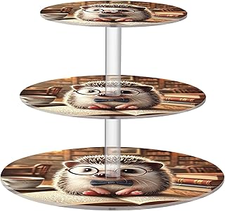 Vintage Hedgehog Library Cozy Tea Party Cupcake Stand 3 Tier Round Acrylic Cup Cake Tower Display Table Dessert Stand Tea Party Decorations Pastel Birthday Wedding