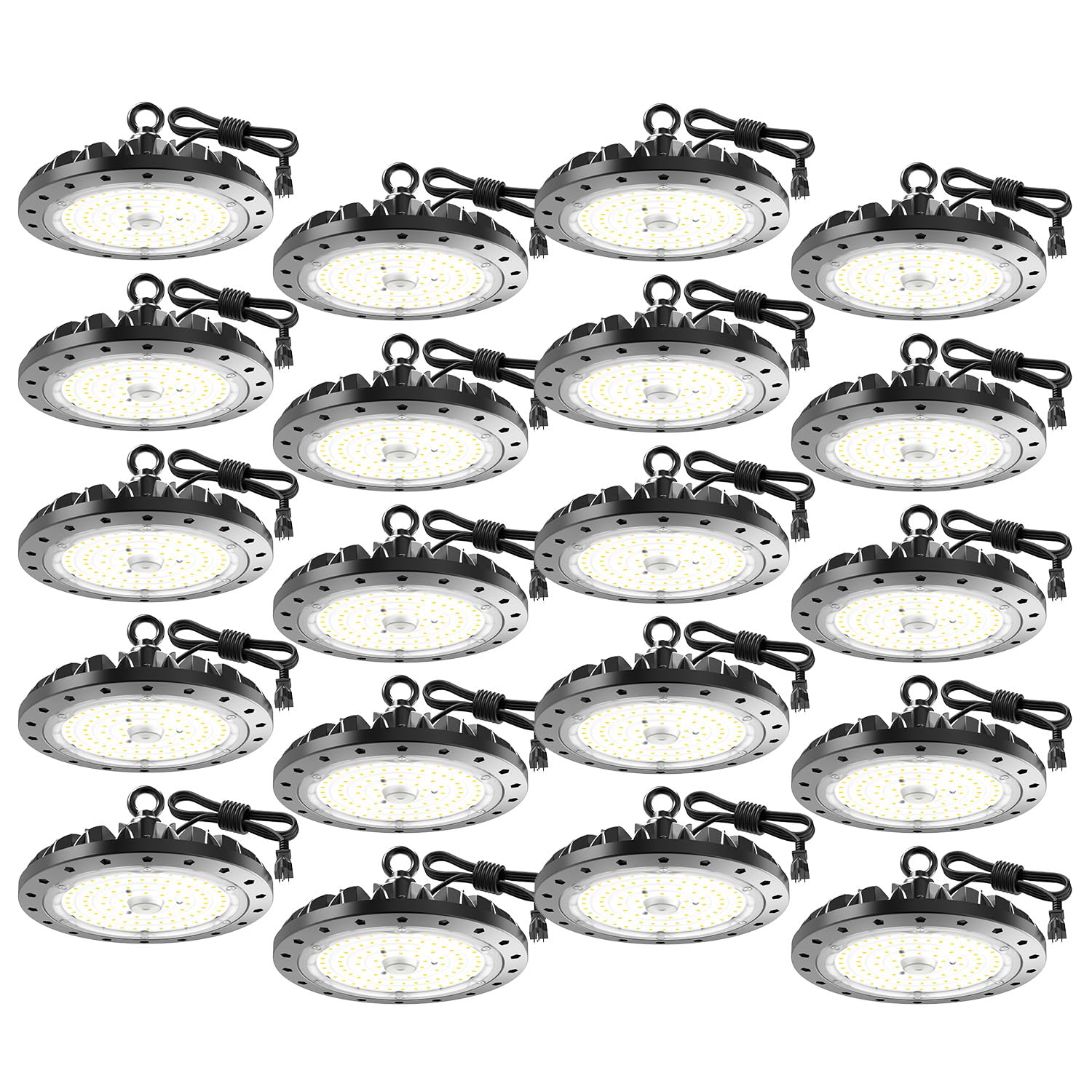 300W UFO LED High Bay Lights - 6000K 20000LM Warehouse Lights AC120V Plug and Play IP65 Waterproof Commercial