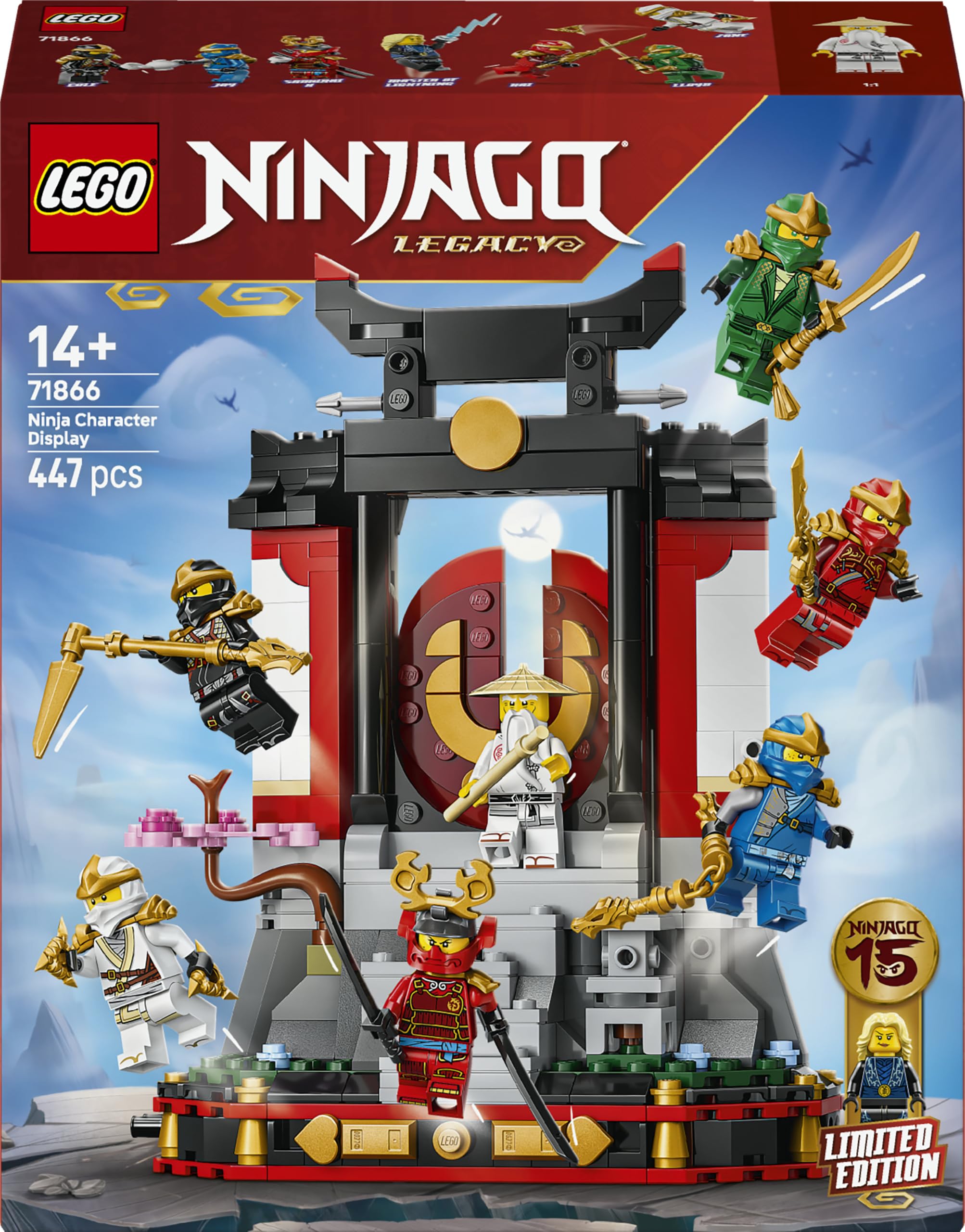 LEGO Ninjago Ninja Character Display 15th Anniversary 71866 | Set for 14+ Year Old Boys, Monastery Model, 8 Collectible Minifigures & Swords, Nostalgic Gift Idea for Teens, 447 Pieces
