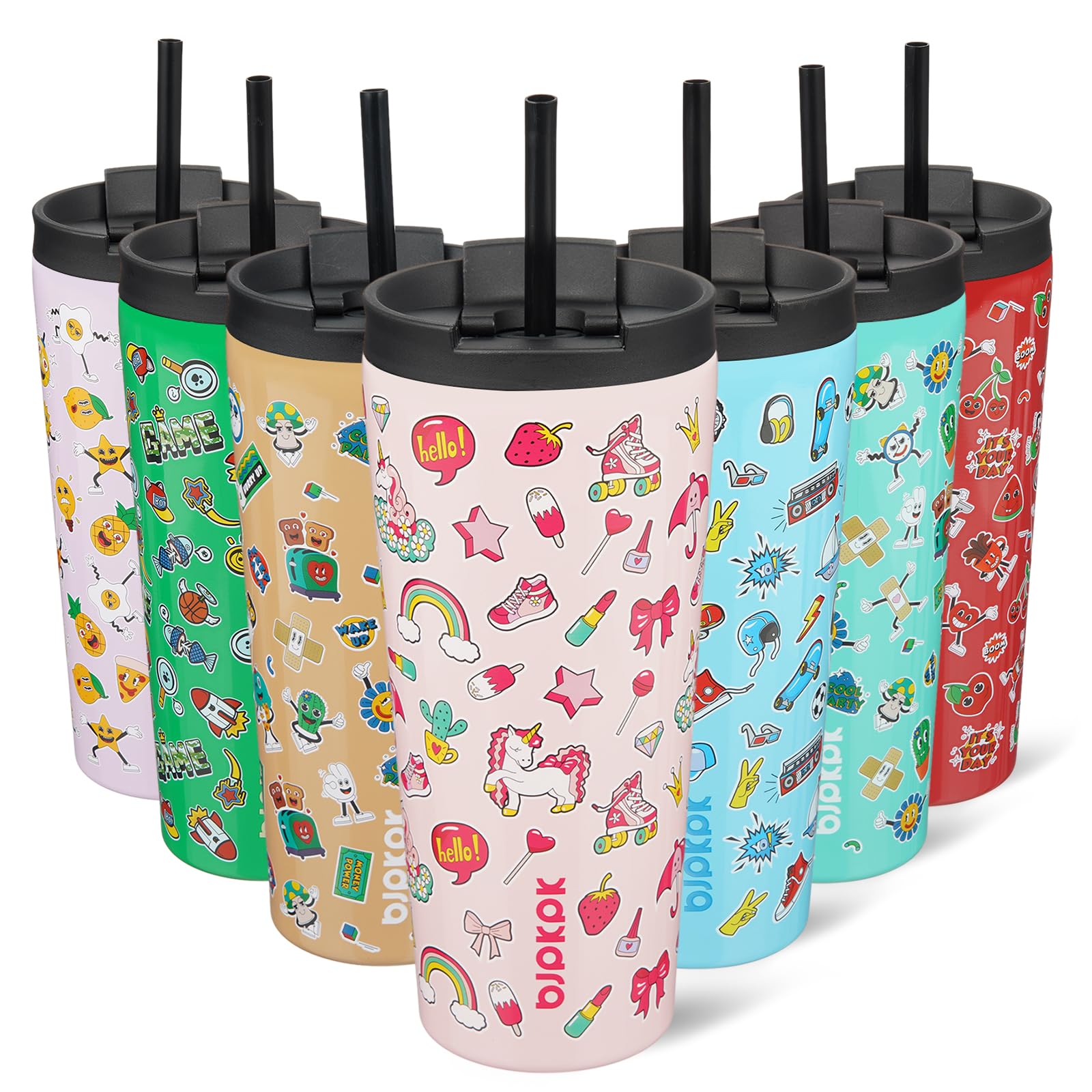 BJPKPK 22 oz Coffee Tumbler with Straw, Insulated Stainless Steel Cup