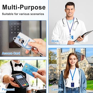 Redamancy 4 Pack Badge Holders, Clear Badge ID Card Holders, Lanyard Card Holder Clear, Horizontal Vertical Use with Thumb Slot for School, Office