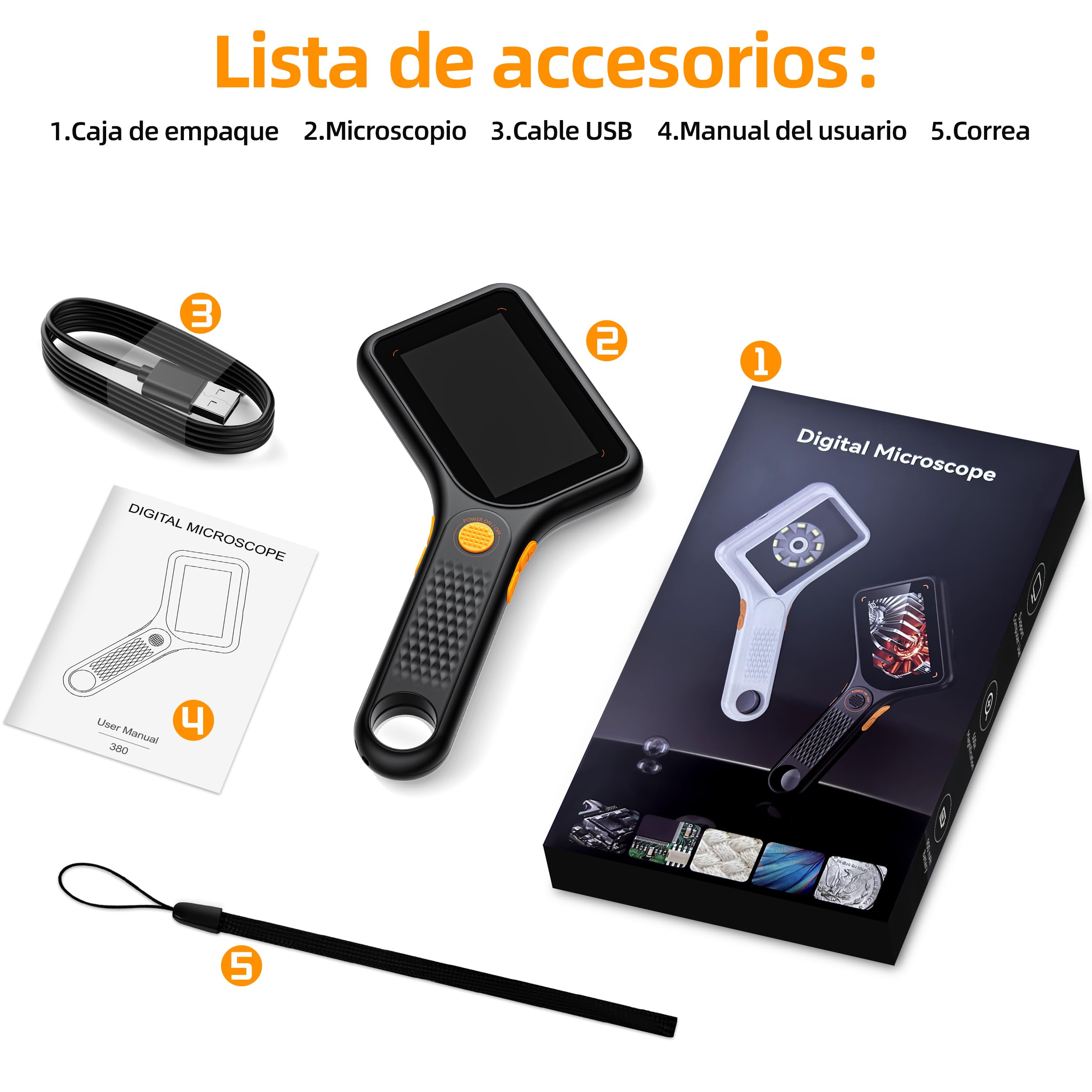 Microscopio para Adultos y niños - Pantalla IPS de 3 Pulgadas.Microscopio Digital Ahalfcit, 500 x de Aumento, Microscopio Electrónico Recargable, 8 Luces LED Ajustables, Compatible con PC - Negro