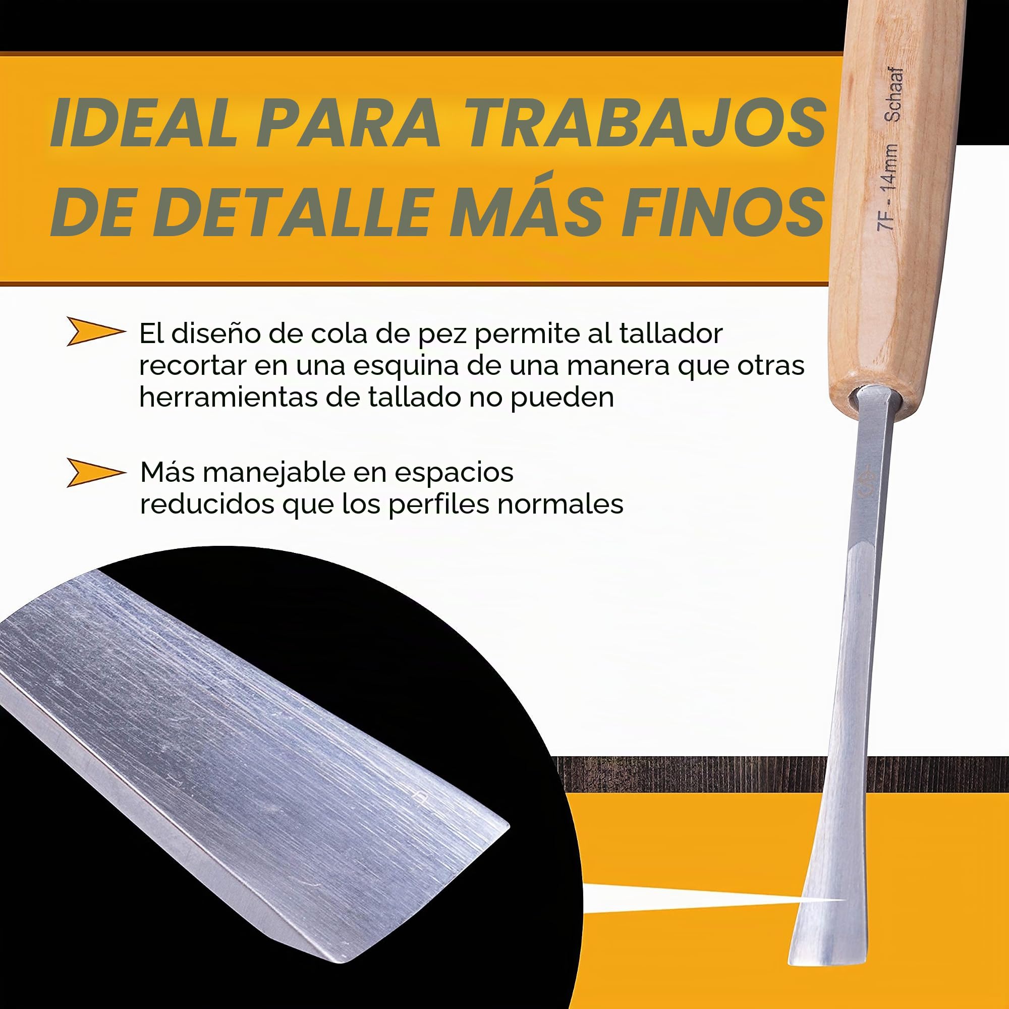 Schaaf Wood Carving Tools Juego de 4 cinceles con estuche de lona | Gubias de cola de pez para llegar a espacios que otros cinceles no pueden | Cuchillas de acero CR-V 60 afiladas | Kit de tallado de