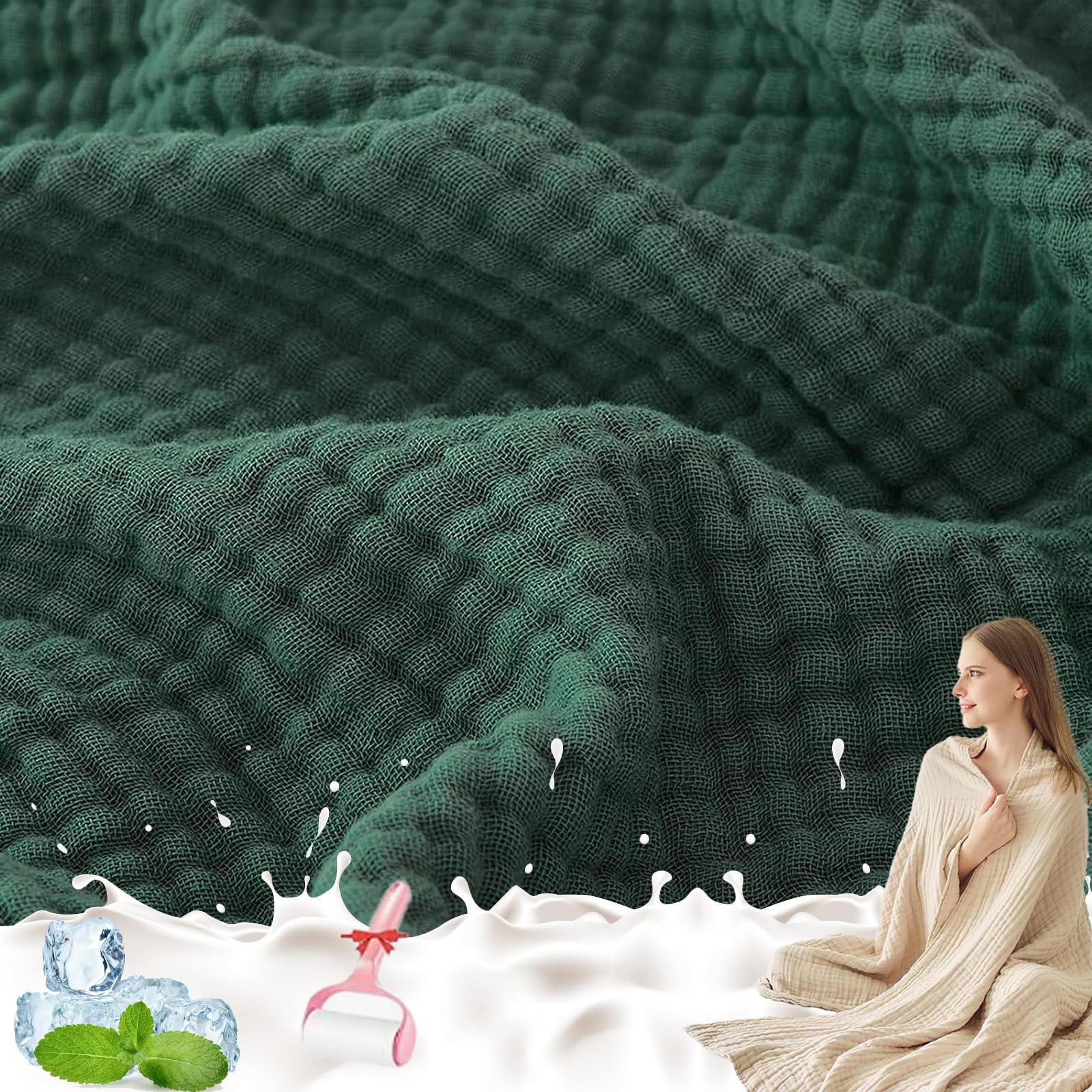 GLSAYZU Muslin Blanket Adult, 100% Muslin Cotton, Gentle Summer Muslin Throw, Lightweight, Breathable, Soft Cooling Blanket For Sleeping (H,150 * 200cm)