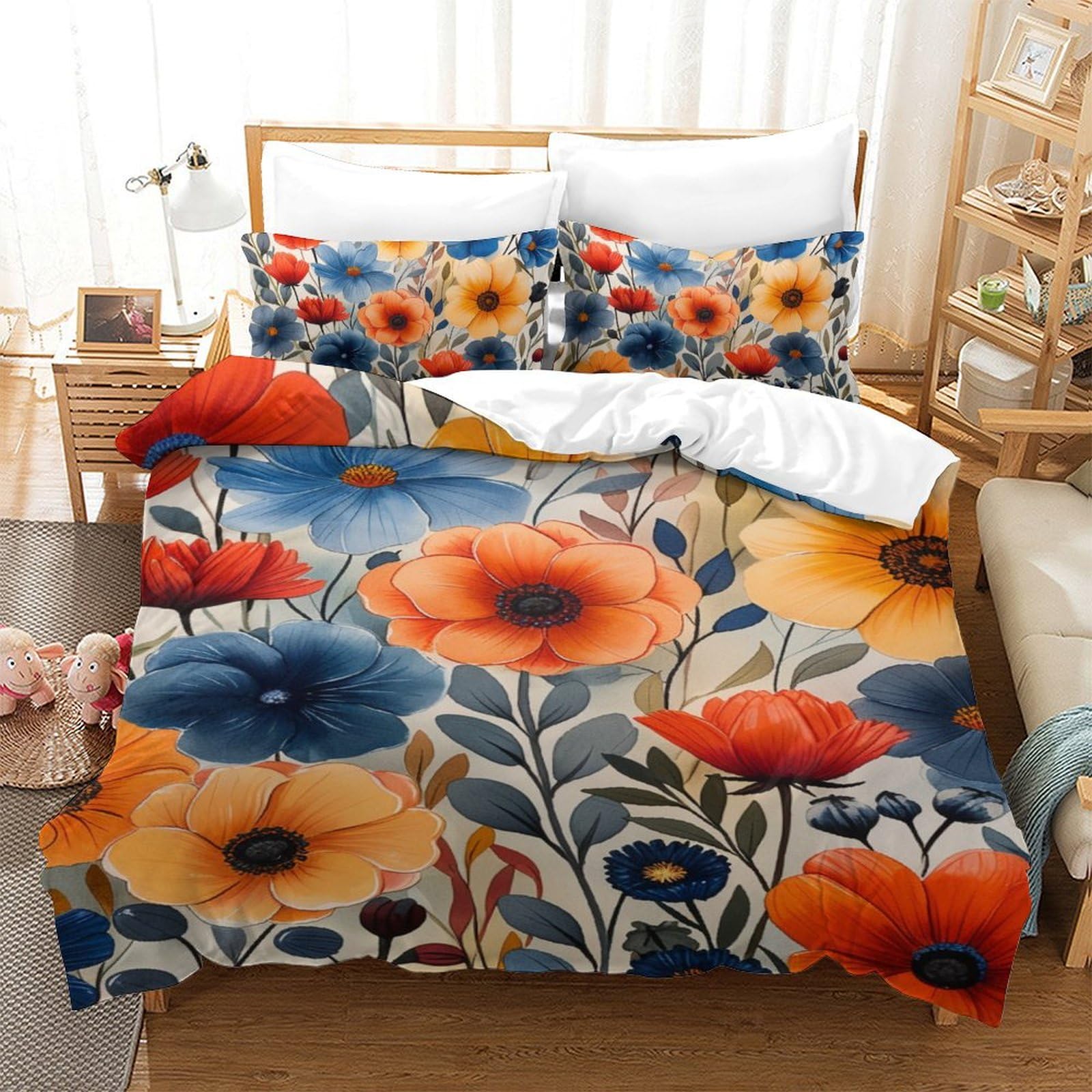 Parure de lit fleurs anti-acarien 140x200 pour un sommeil paisible et sain