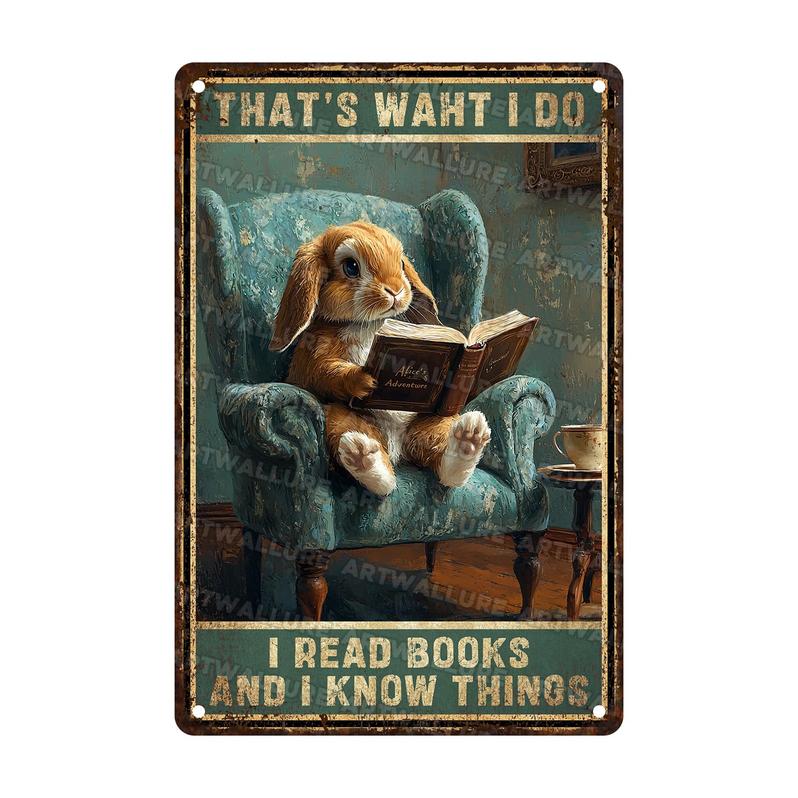 Anceky I Read Books And I Know Thing Rabbit Signs Funny Metal Tin Sign Wall Decor for Home Garage Window Garden Yard 12×16 Inch