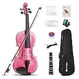 Vangoa Pink Violin Set, 4/4 Full Size Acoustic Violin Fiddle for Beginners Adults Violin Starter Kit with Hard Case, Rosin, Shoulder Rest, Violin Bow, Extra Strings 4/4 Pink