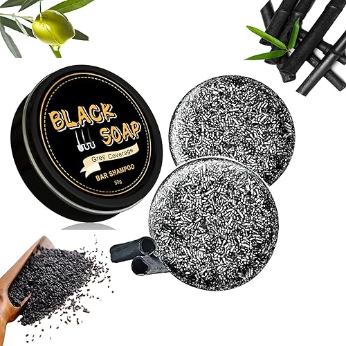 Jabón de barra inversa para cabello gris, jabón negro natural para cobertura de cabello gris, barra de champú oscurecimiento con ginseng y sésamo