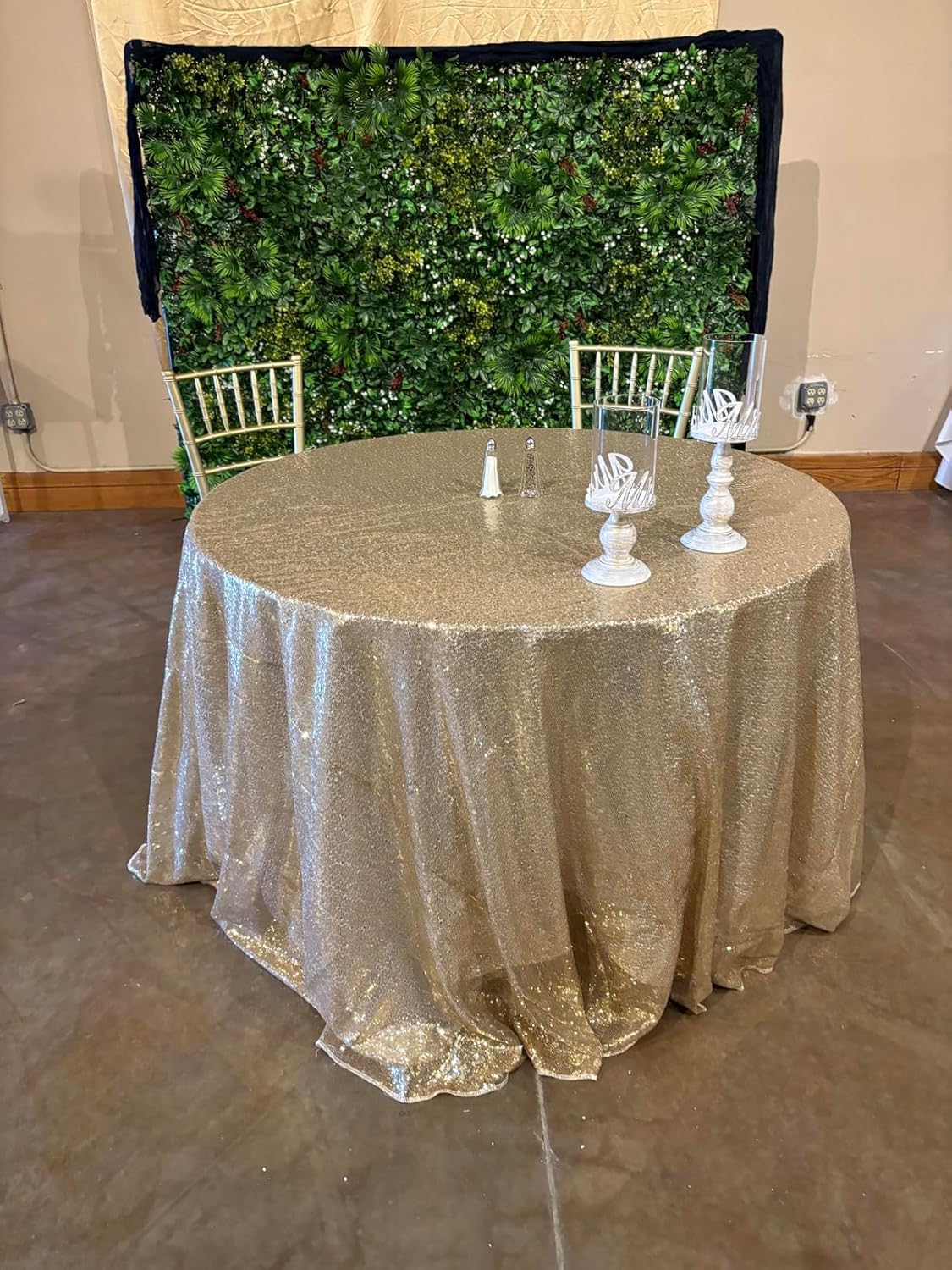 132 Inch Round Champagne Sequin Tablecloth, Metallic Large Glitter Sparkle Table Cloth for Dining Banquet Table, Sequin Table Linen for Wedding Bridal Shower Party Decorations