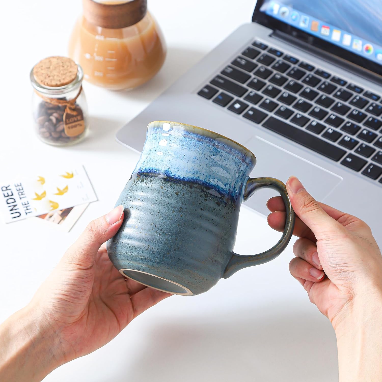 23 oz Large Ceramic Coffee Mugs, Handmade Cup with Large Handle, Big Tea and Coffee Cups for Office and Home, Microwave and Dishwasher Safe (Blue Grey) - Image 5