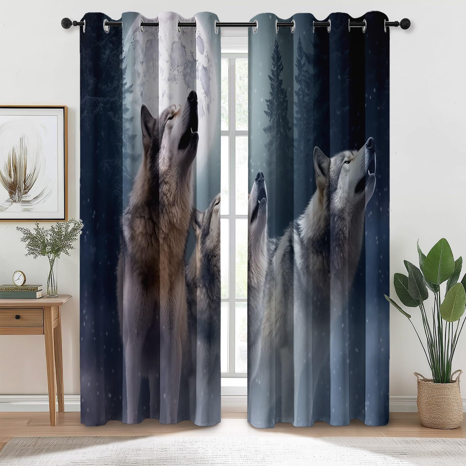 100% Verdunkelungsvorhänge H166 x B75 cm (2er Set), Wolf Schneetier, Thermo-Schutz für kleine Fenster und Flur, grau
