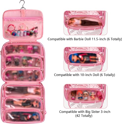 Miniatura 10 de LoDrid Funda de transporte para muñecas compatible con LOL Surprise OMG organizador de exhibición compatible con muñecas de 3 pulgadas con un gancho