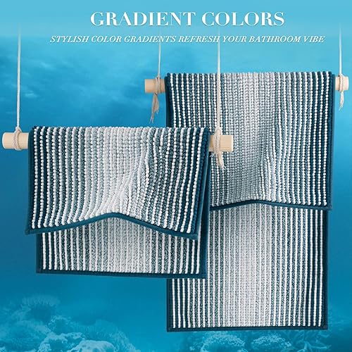 Miniatura 4 de BSICPRO Juego de alfombras y tapetes de baño, 2 piezas de felpilla gruesa y absorbente, antideslizantes, suaves y peludas para baño, lavables a