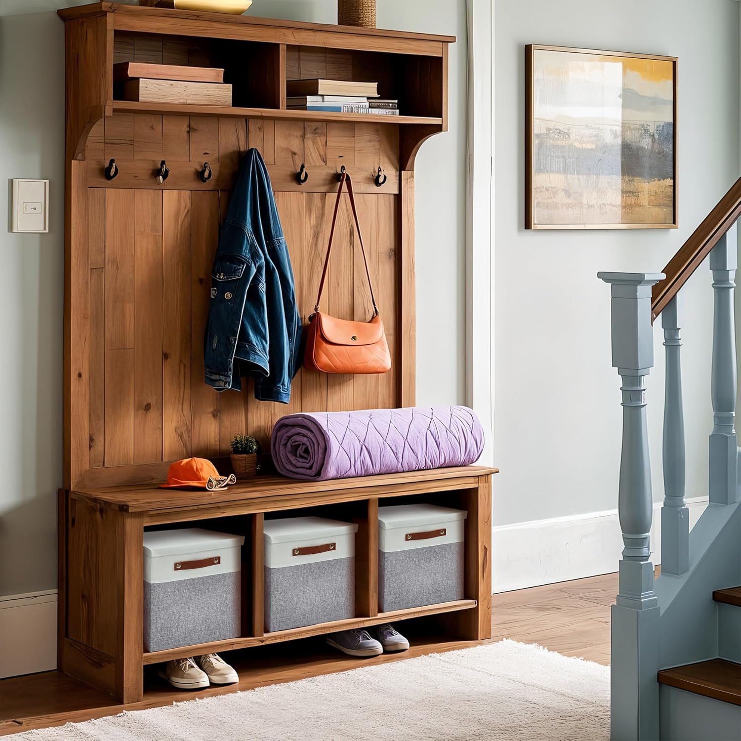 DECOMOMO Storage Basket with Lid, Storage Cubes with Handles, Fabric Box with Lid (Grey and White, 13” / 3 Pack)