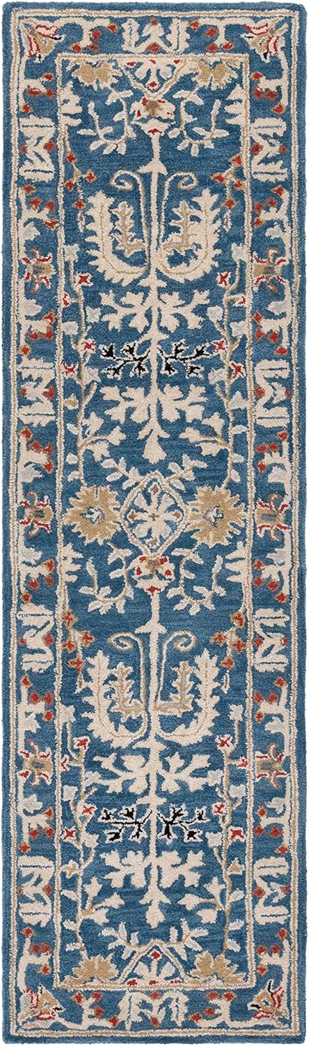 SAFAVIEH Antiquity Collection Runner Rug - 2'3" x 12', Dark Blue & Multi, Handmade Traditional Oriental Wool, Ideal for High Traffic Areas in Living Room, Bedroom (AT64B)