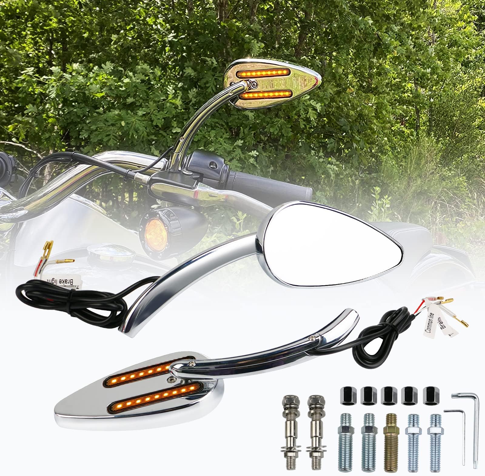 PACEWALKER Motorcycle Rearview Mirror with LED Turn Signal Rear Mirror Teardrop for Harley-Davidson Chrome