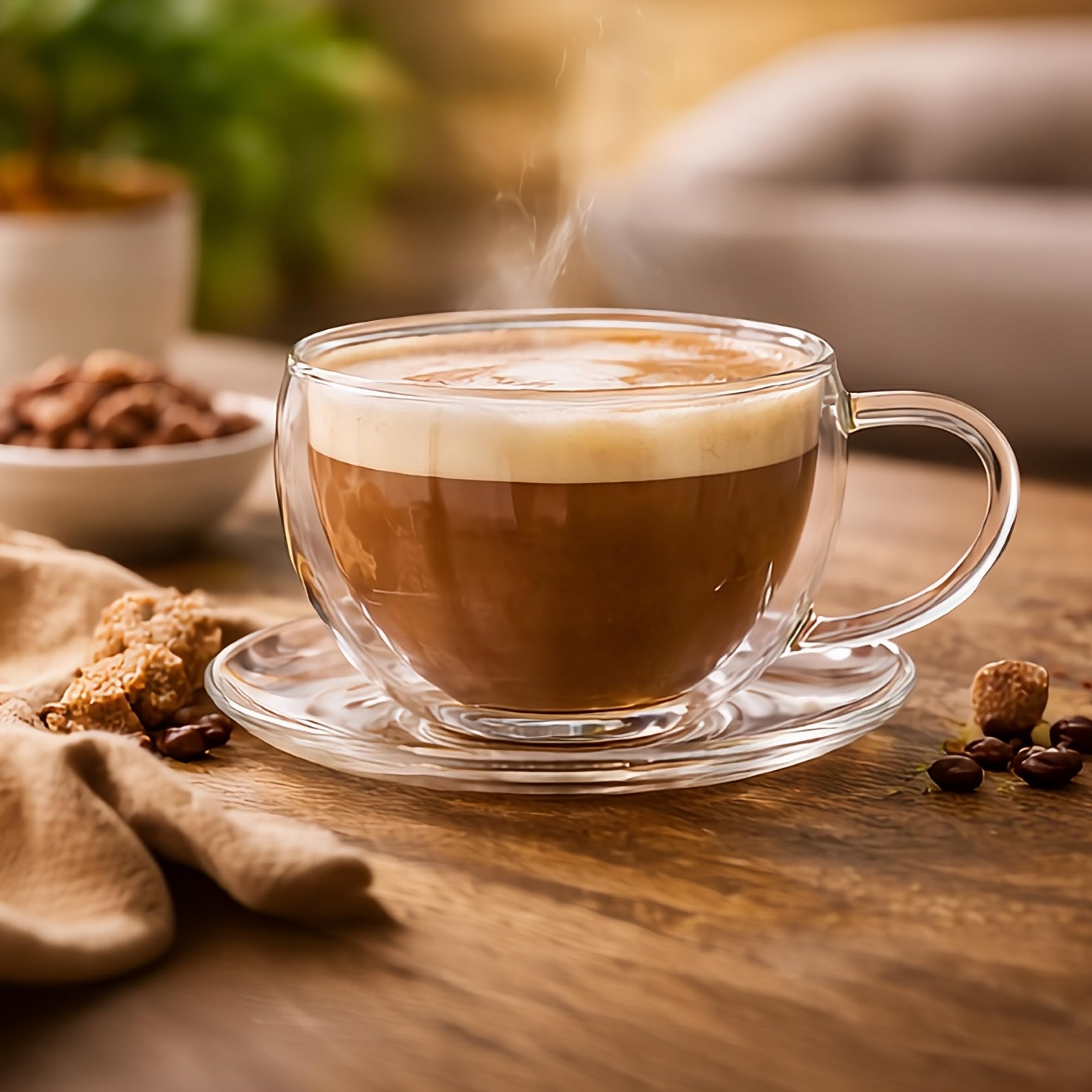 Creano Kubek termiczny z podwójnymi ściankami do herbaty/latte macchiato kubek do cappuccino z podstawką 250 ml, zestaw 4 sztuk