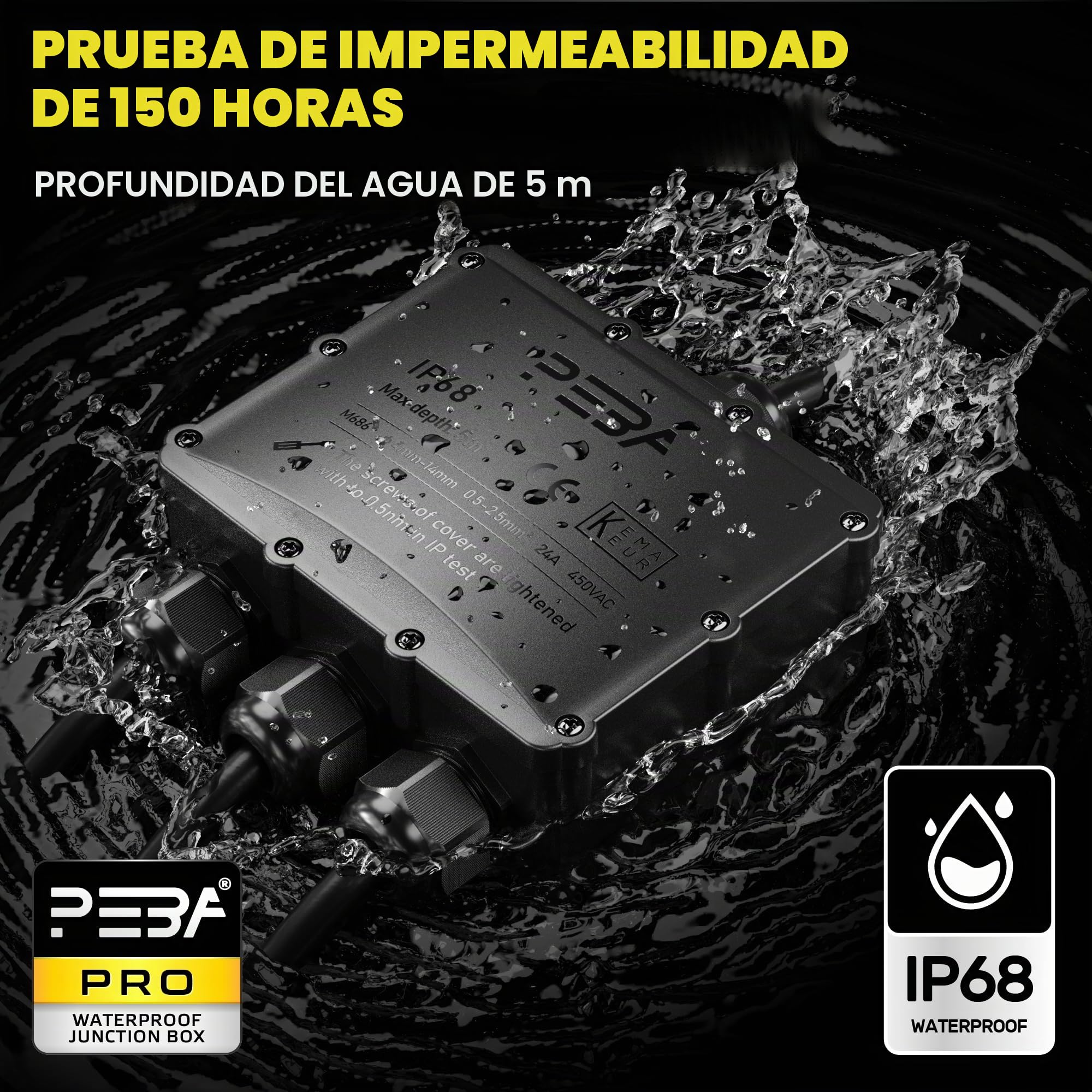 PEBA Cajas de Conexiones Impermeables IP68, Conector de cable estanco, Caja de conexiones de conector de cable Exterior Grande de 4 vías, Apto para cables 4-14 mm Caja Estanca, Negro