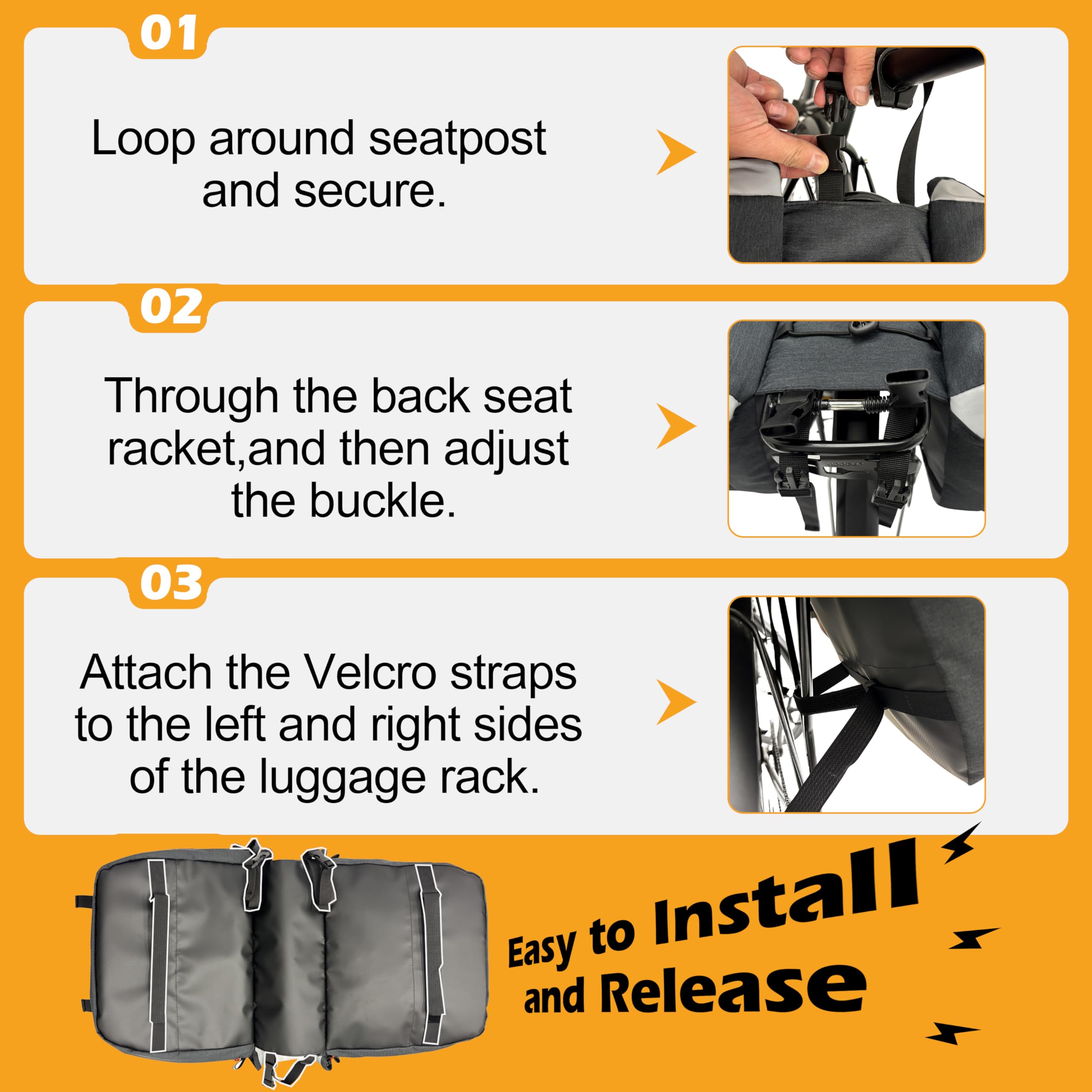 Expandable Bike Panniers - Waterproof Commuter Bags -6