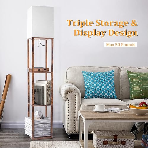 Miniatura 6 de Dott Arts Lámpara de pie con estantes, lámpara de estante con cargador inalámbrico y puertos USB A+C y 2 salidas de CA, 3 lámparas de pie altas de