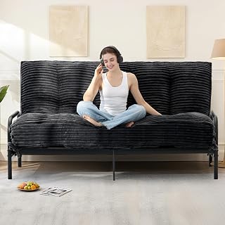 10" Thick Full Size Futon Mattress - Ultra Comfort Japanese Floor Sofa Bed for Adults, Black (No Frame)