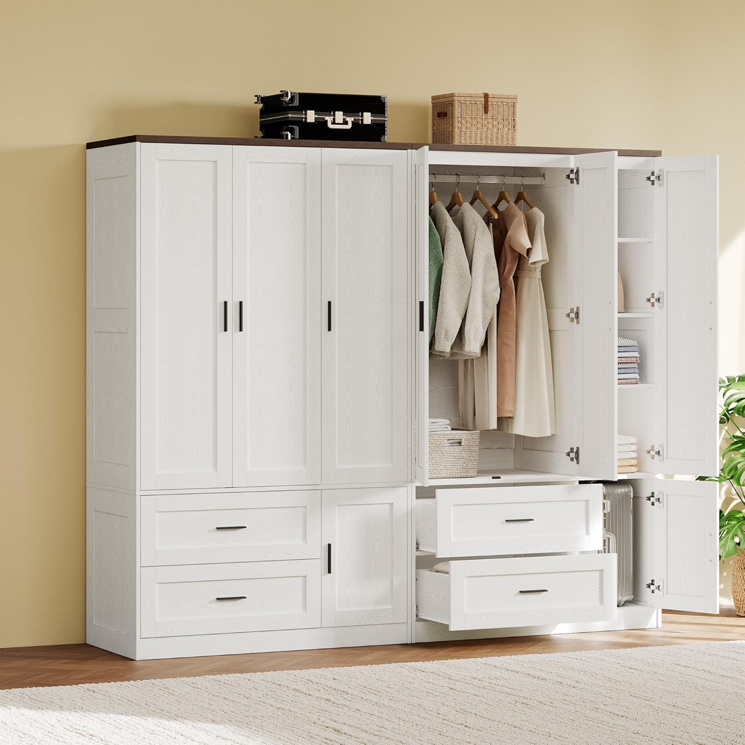 ANCTOR Freestanding Wardrobe Closet 70.6" H, Tall Armoire Wardrobe Closet 3 Doors with Hanging Rod, Drawers, Adjustable Cube Shelves and a Closed Cabinet Organizer Modern Bedroom Clothes Cabinet - Image 7