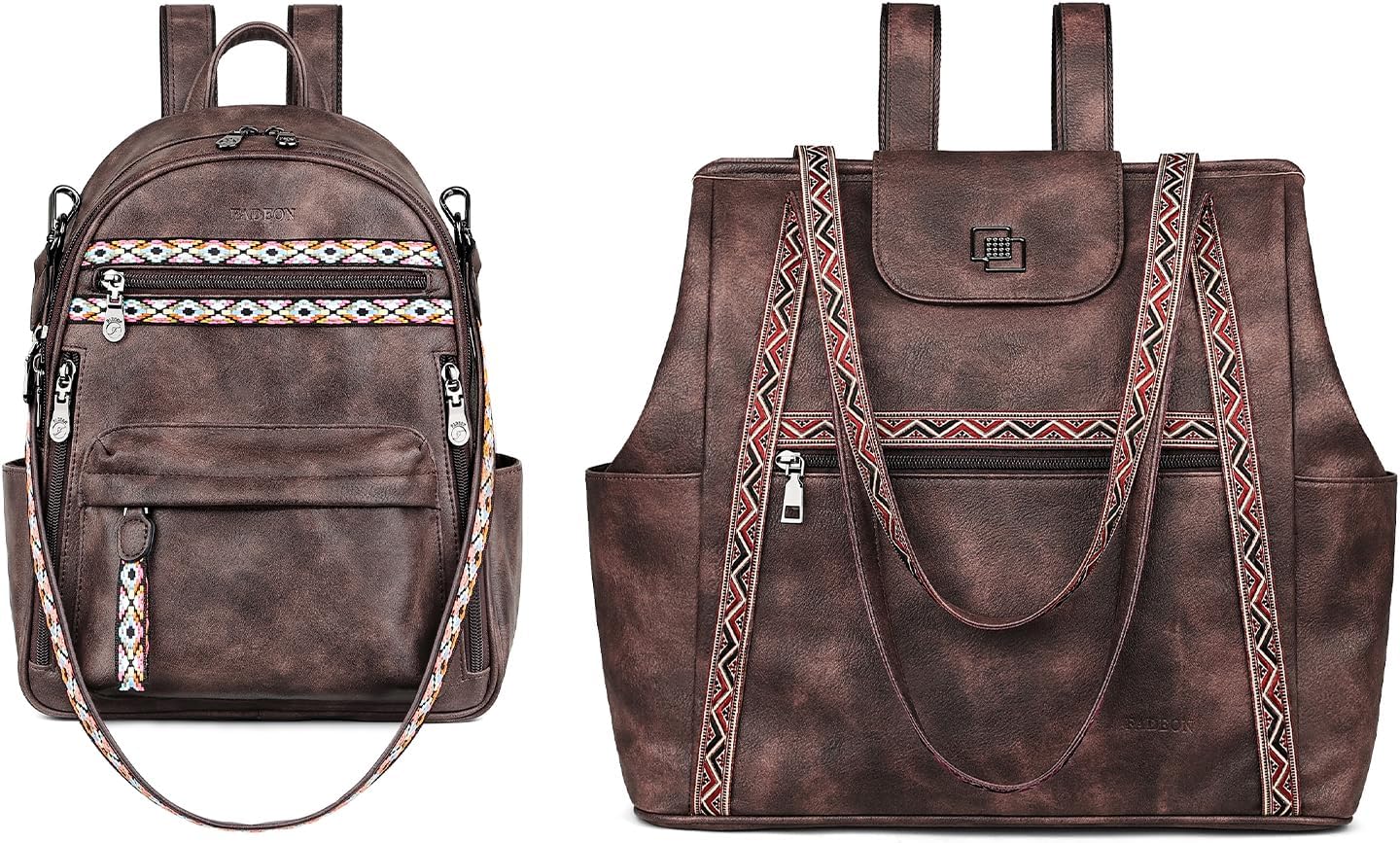 FADEON Small Backpack Purse for Women & Laptop Tote Bag Brown Collection