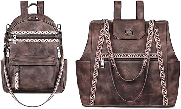 FADEON Small Backpack Purse for Women & Laptop Tote Bag Brown Collection