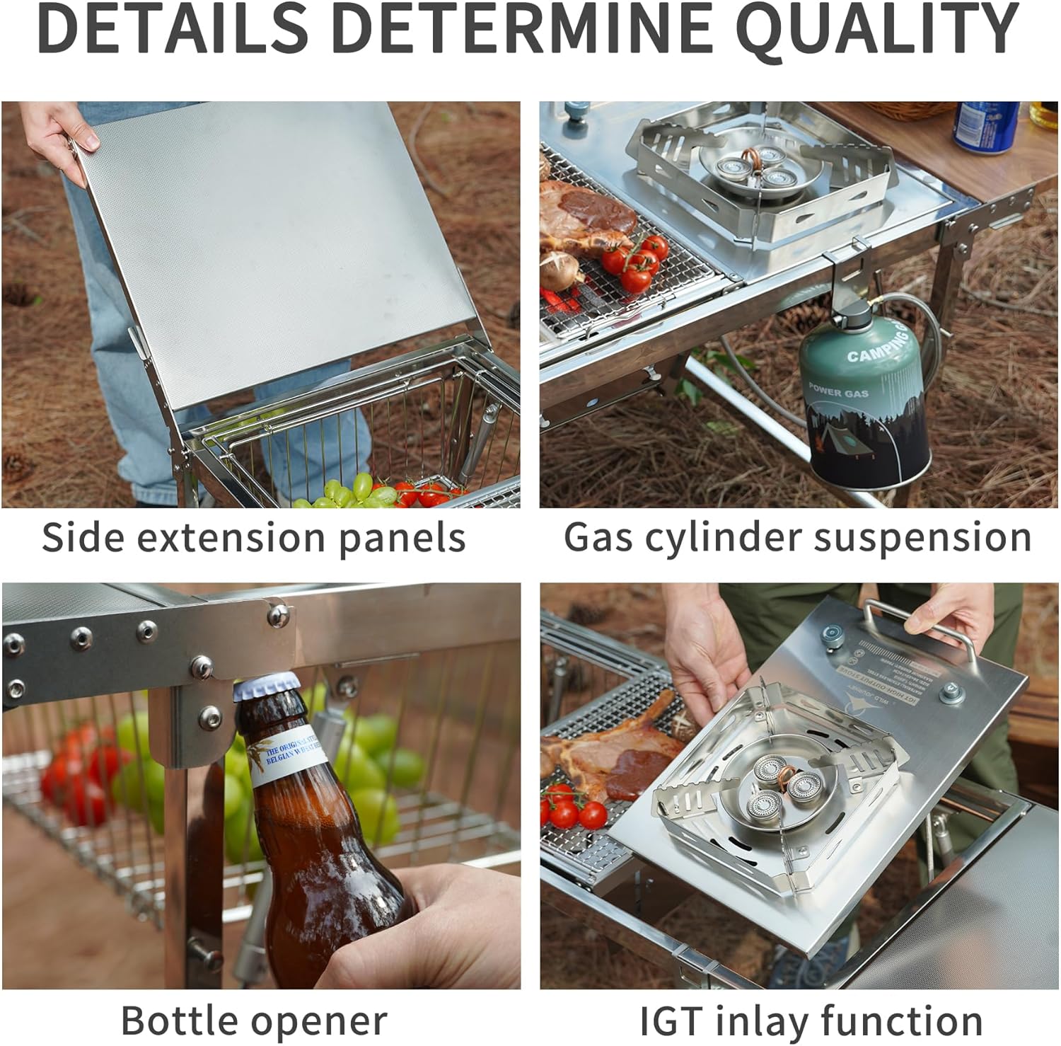 Folding IGT Camping Table, Portable Outdoor IGT Cook System, Stainless Steel Camp Table with Carry Bag for Car Camping Picnic RV Trip Patio Backyard BBQ