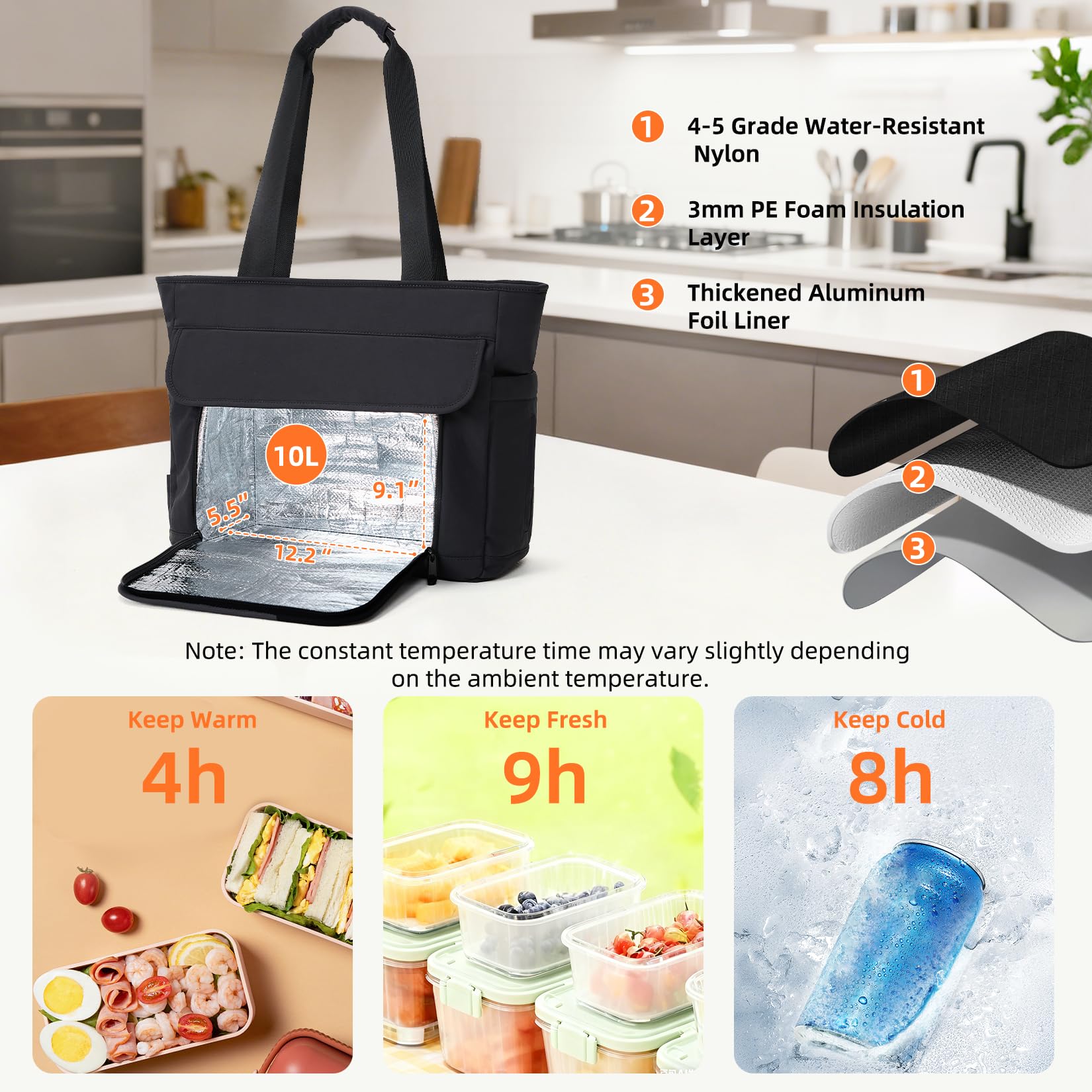 aji Borsa da lavoro da donna, con scomparto refrigerante, borsa per computer portatile da 17 pollici, borsa per il pranzo, borsa per la scuola, da donna, con scomparto isolato, per lavoro, università