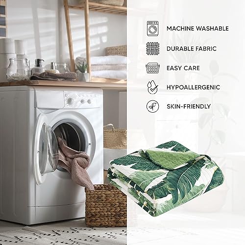 Miniatura 4 de Chic Home Palm Springs Juego de 6 piezas de edredón con estampado de palmeras cosidas, en una bolsa, juego de sábanas, fundas de almohada