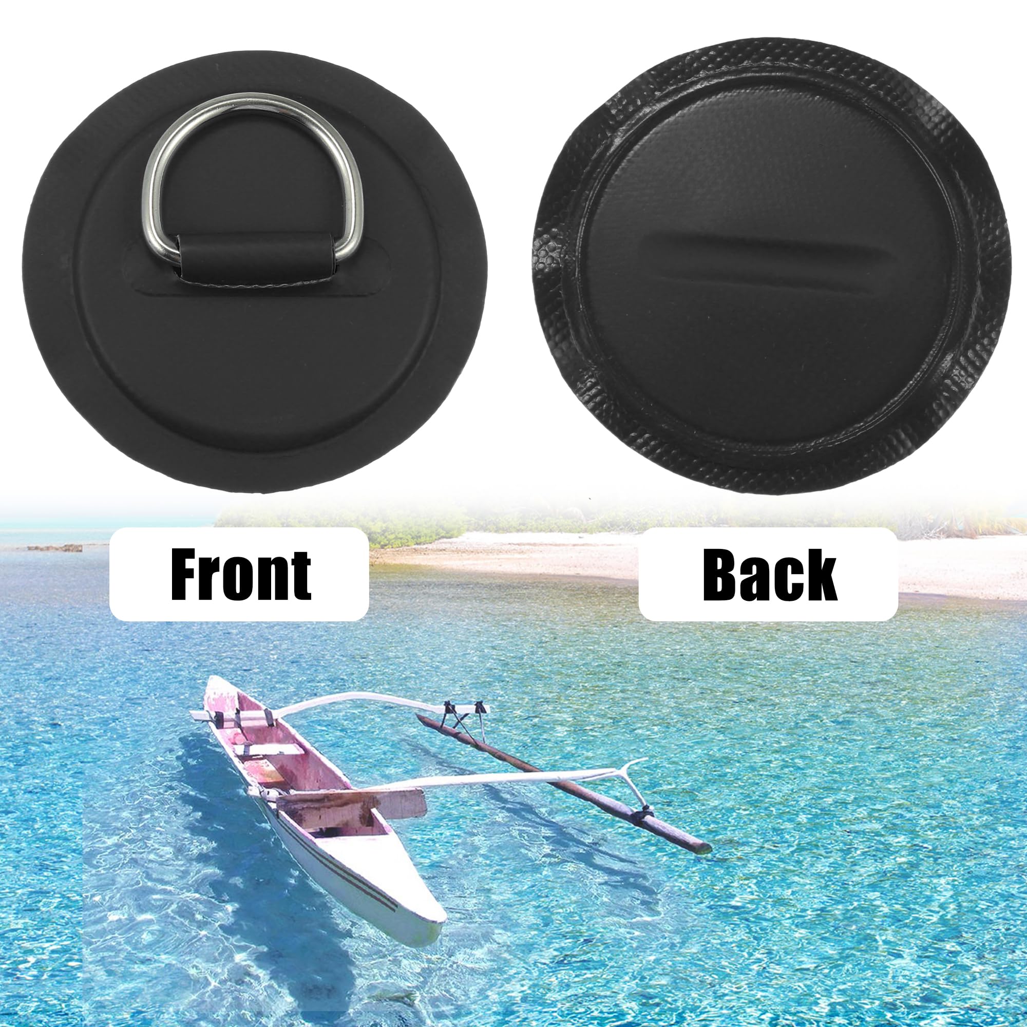 X AUTOHAUX 4pcs 11cm Black D Ring Patch Pad PVC Stainless Steel for Surfboard - Image 4