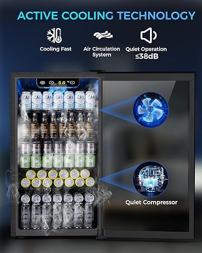 Miniatura 3 de Joy Pebble Refrigerador de bebidas, mini refrigerador de 130 latas con puerta de vidrio para vino de cerveza, soda, refrigerador de bebidas con