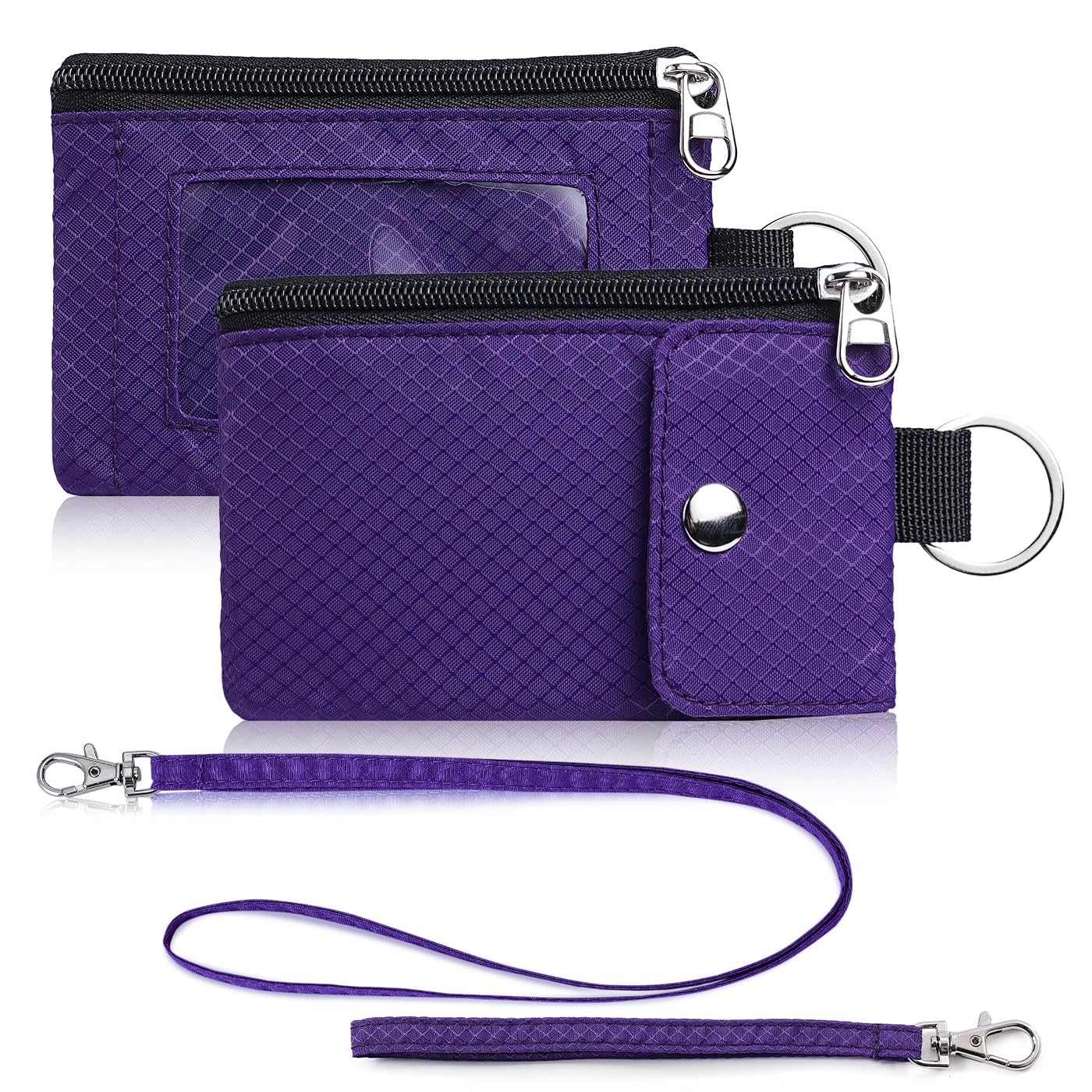 Artpaxy Minimalist Wallet For Mens Womens, Keychain RFID Blocking Zipper Small Wallet with ID Window 2 Lanyards,Water Resistant Travel Cash Card Coin