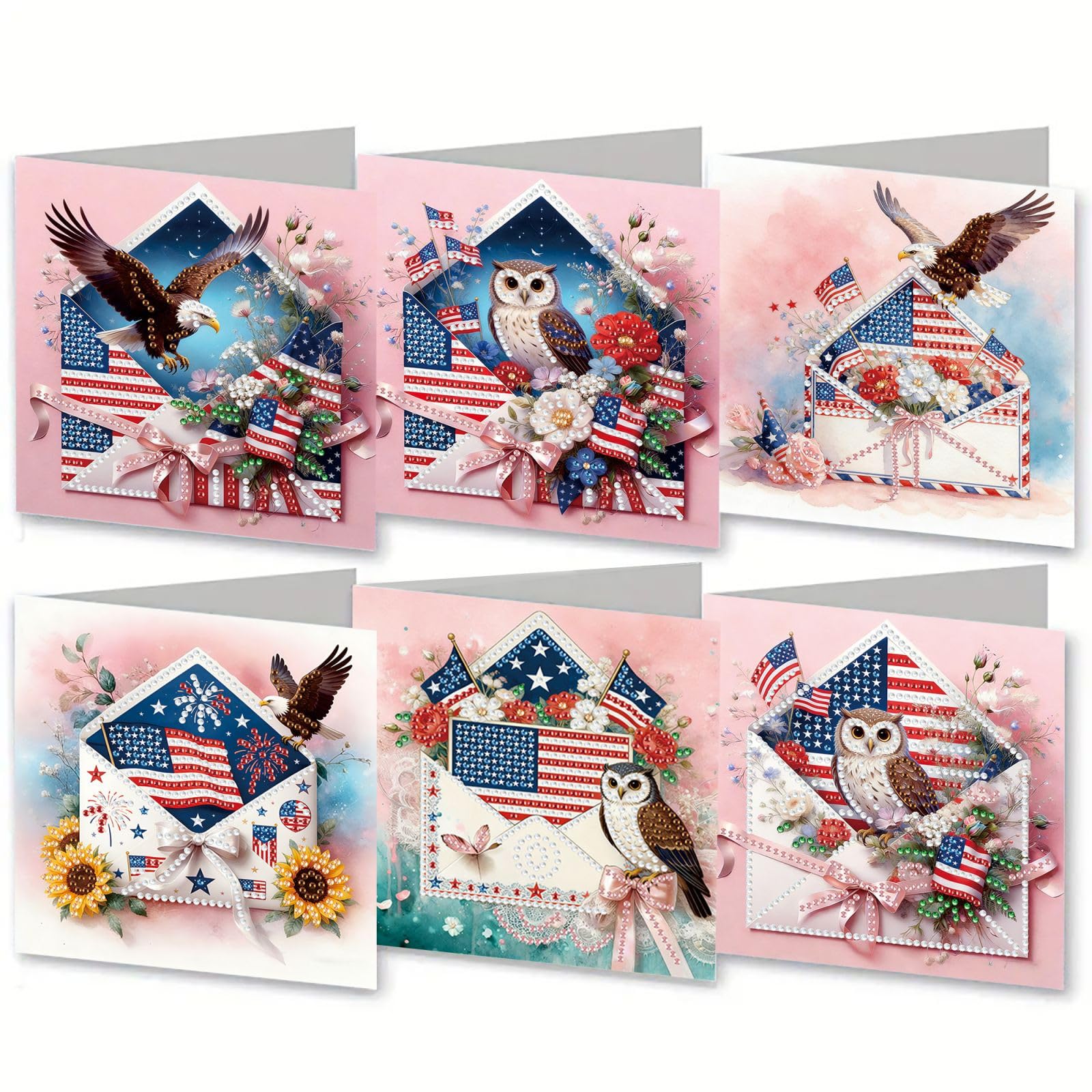 CustmArti Diamond Art Painting DIY Holiday Greeting Card Creative Blessing Folding Six-Pack Stationery Ornament Handmade Present Embroidery-Envelope