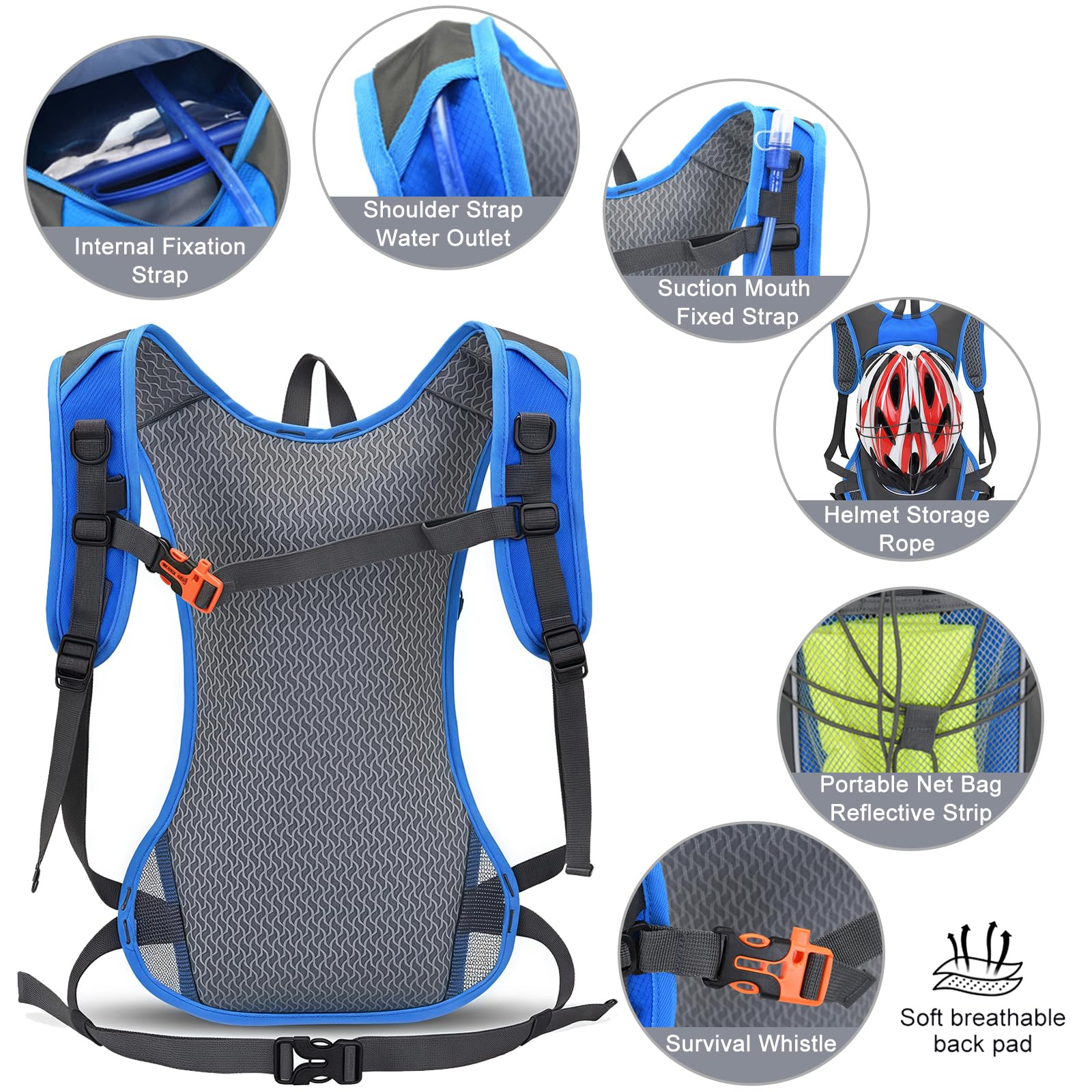 Zaino da corsa con sacca d'acqua da 2 litri, gilet leggero e traspirante, per uomini e donne, gilet riflettente regolabile con supporto per telefono, per escursionismo, ciclismo, maratona