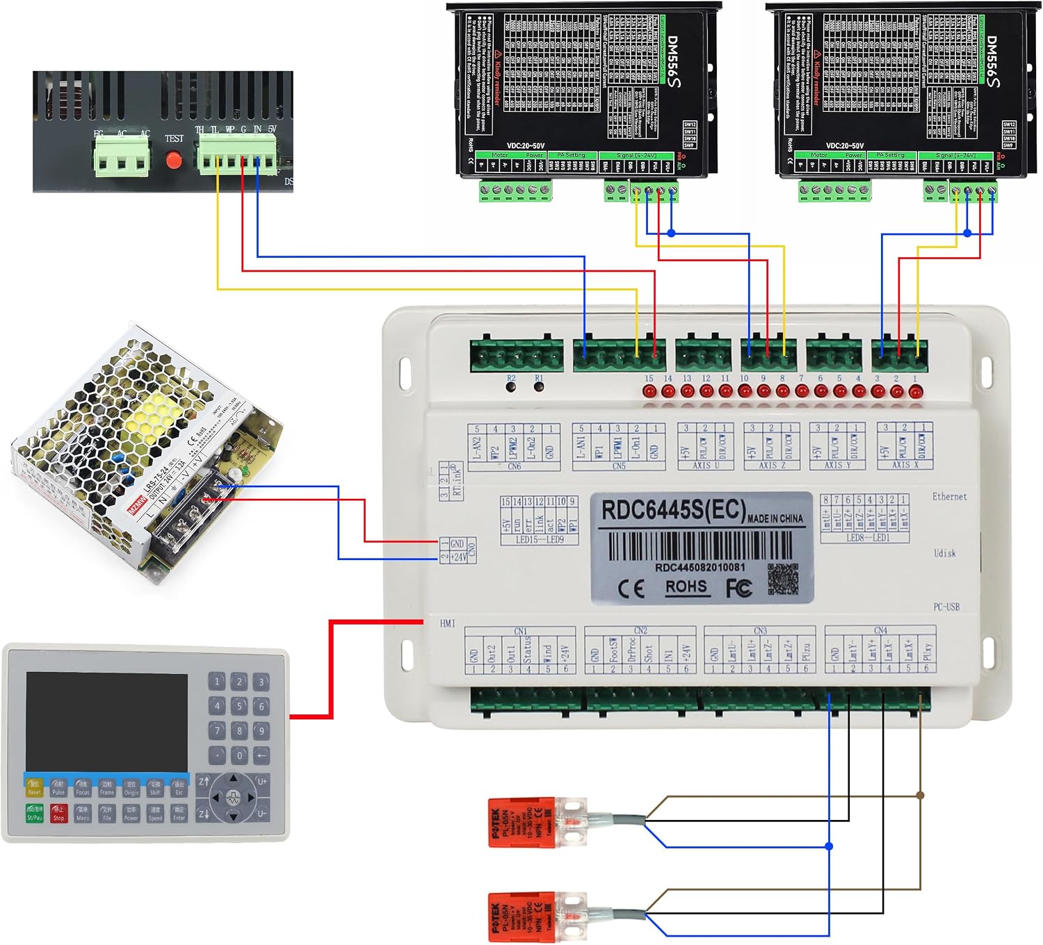XUNKUANER Ruida Co2 Laser Controller Board Kit 6445S Co2 Laser Control DSP System for CO2 Laser Engraving Cutting Machine Upgrade RDC6445G