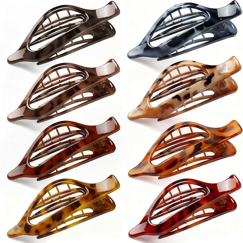 Flat Hair Clips for Women, 8 Pack French Concord Claw Clips | Flat Claw Clips for Thick Thin Curly Hair, Strong Hold No Slip Grip Hair Claw Clips