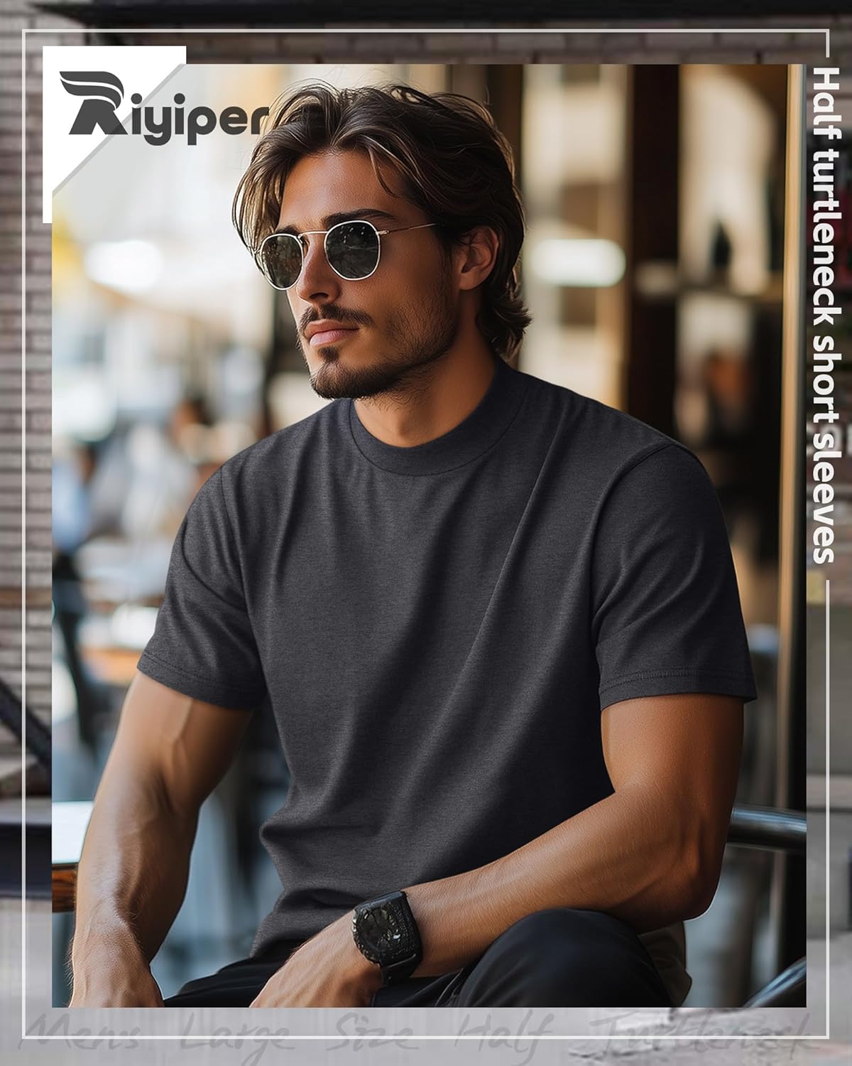 Riyiper 3 Pack Big and Tall Men's Mock Turtleneck Shirt Short Sleeve Cotton Basic Tops Slim Fit Casual Undershirt Tops - Image 2