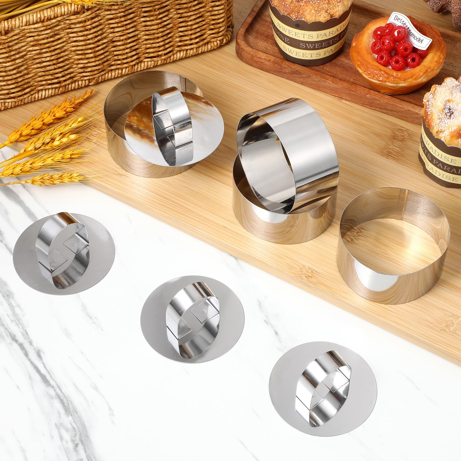 VALICLUD Juego de 8 Moldes Redondos para Tartas de Acero Inoxidable, Anillos para Pasteles de 8 Cm X 4 Cm con Empujadores, Utensilios para Hornear Mousse y Repostería en Cocina Doméstica