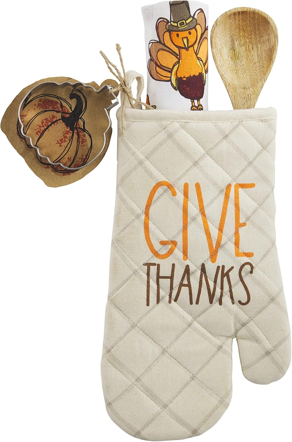 Mud Pie Thanksgiving Oven Mitt and Towel Set, Give Thanks, 7"x12"
