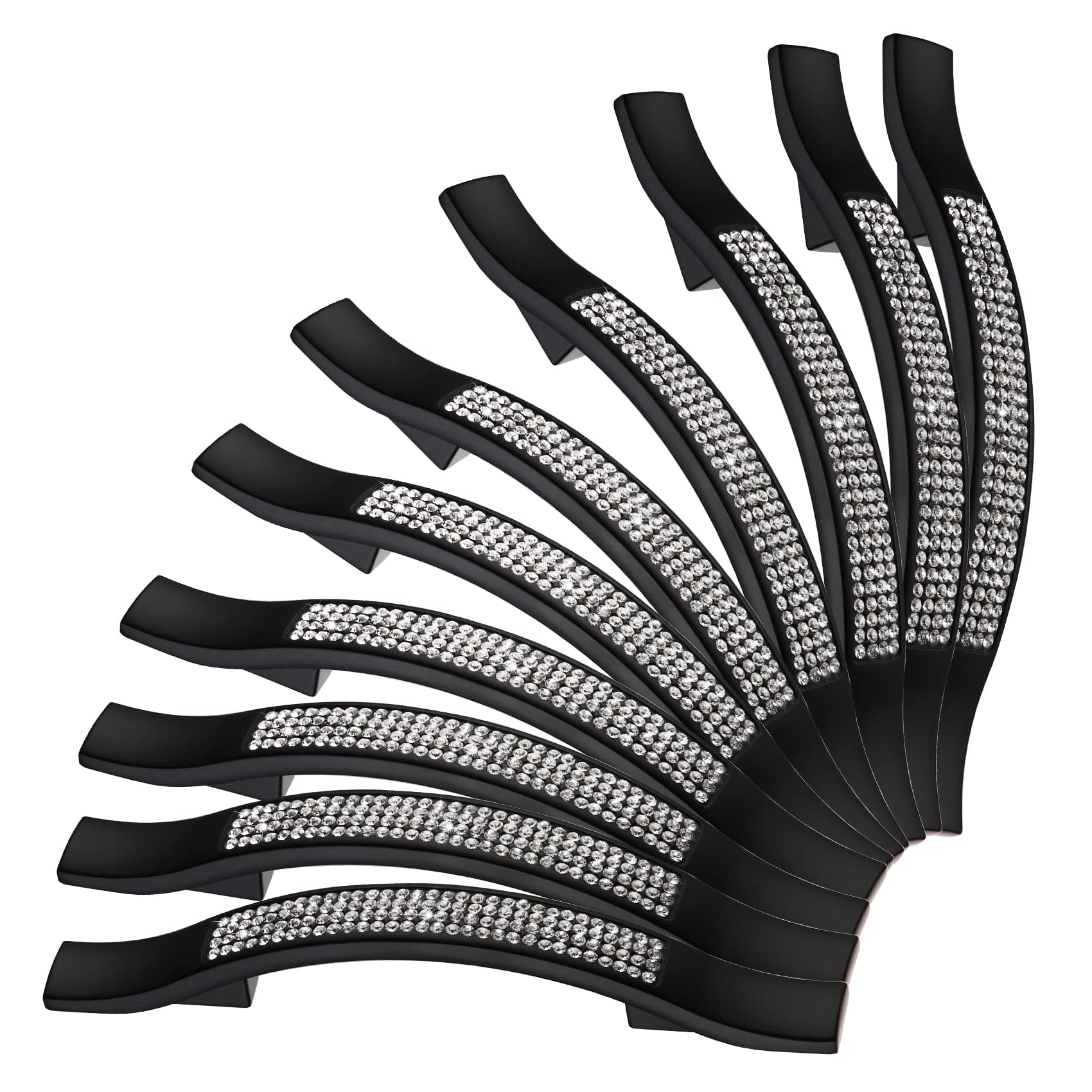 LANCBlack Crystal Cabinet Pulls Kitchen & Bathroom Hardware Cabinet Handles for Bedroom Matte Black Shiny Cabinet Knob 10 Pack Modern Dresser Drawers Pull，B204B96-P10