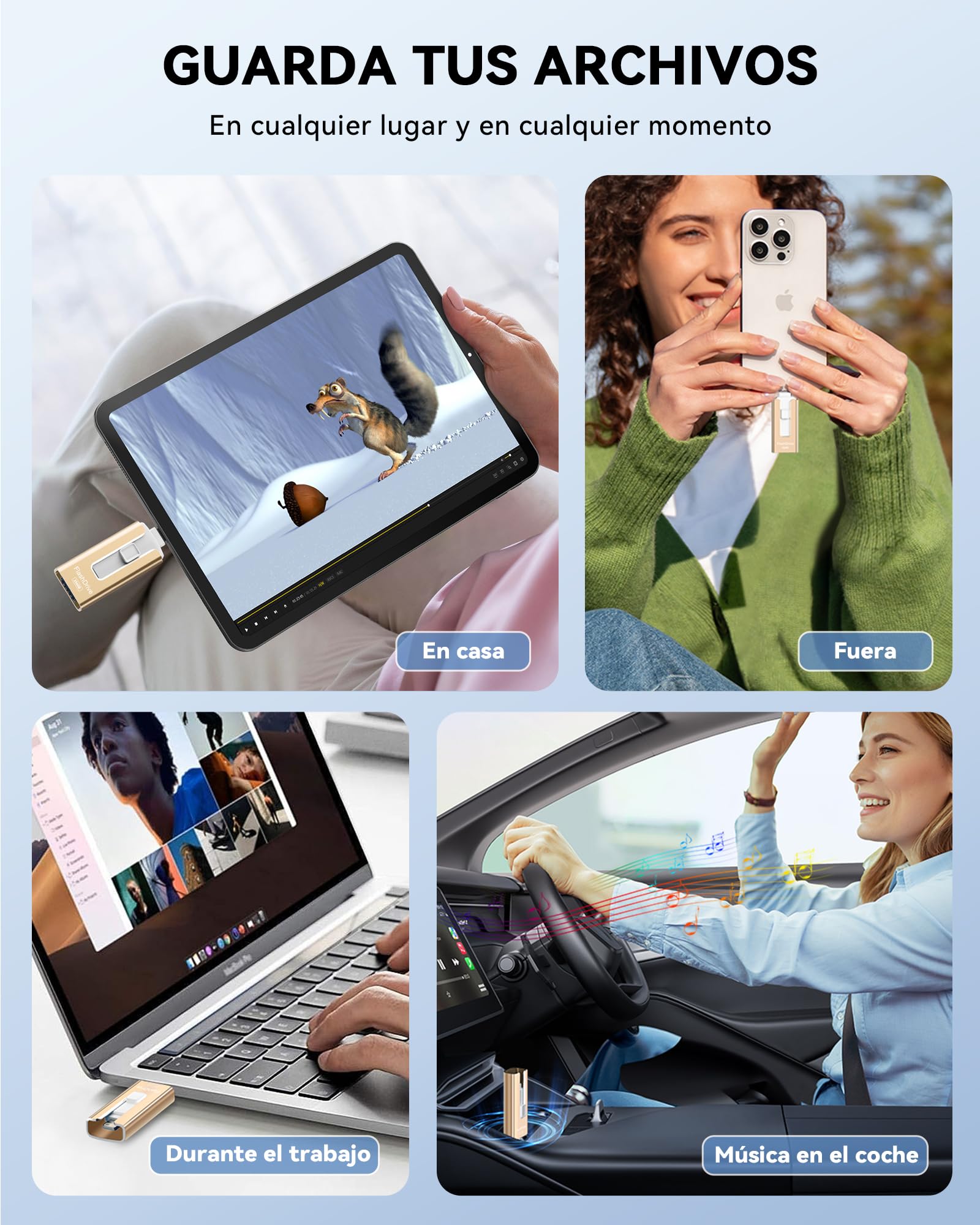 SUDEHO MFi Certified Chiavetta USB per iPhone, 256 GB, 4 in 1, Chiavetta USB Esterna, USB 3.0 Flash Drive per Memorizzare Più Foto Video, USB C Flash Drive per iPad/iOS/Android/Mac/PC, Oro
